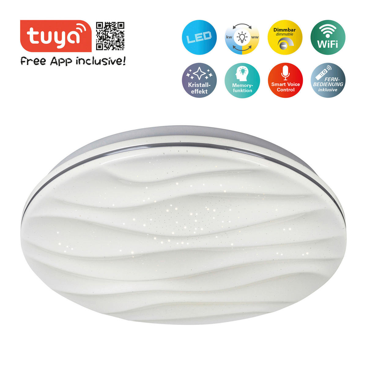 Näve Leuchten Deckenleuchte 1355923 weiß Kunststoff Metall B/H/T: ca. 38x6x38 cm null 1 Brennstellen Smart Home LED Deckenleuchte - weiß (38,00/6,00/38,00cm) - Näve Leuchten