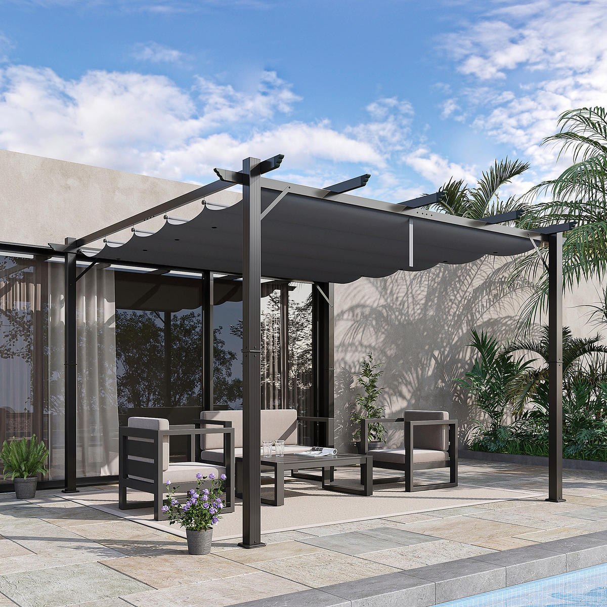 Outsunny Pergola mit Schiebedach grau Aluminium B/H/L: ca. 300x223x300 cm Pergola mit Schiebedach - kaffee/grau (300,00/300,00/223,00cm) - Outsunny