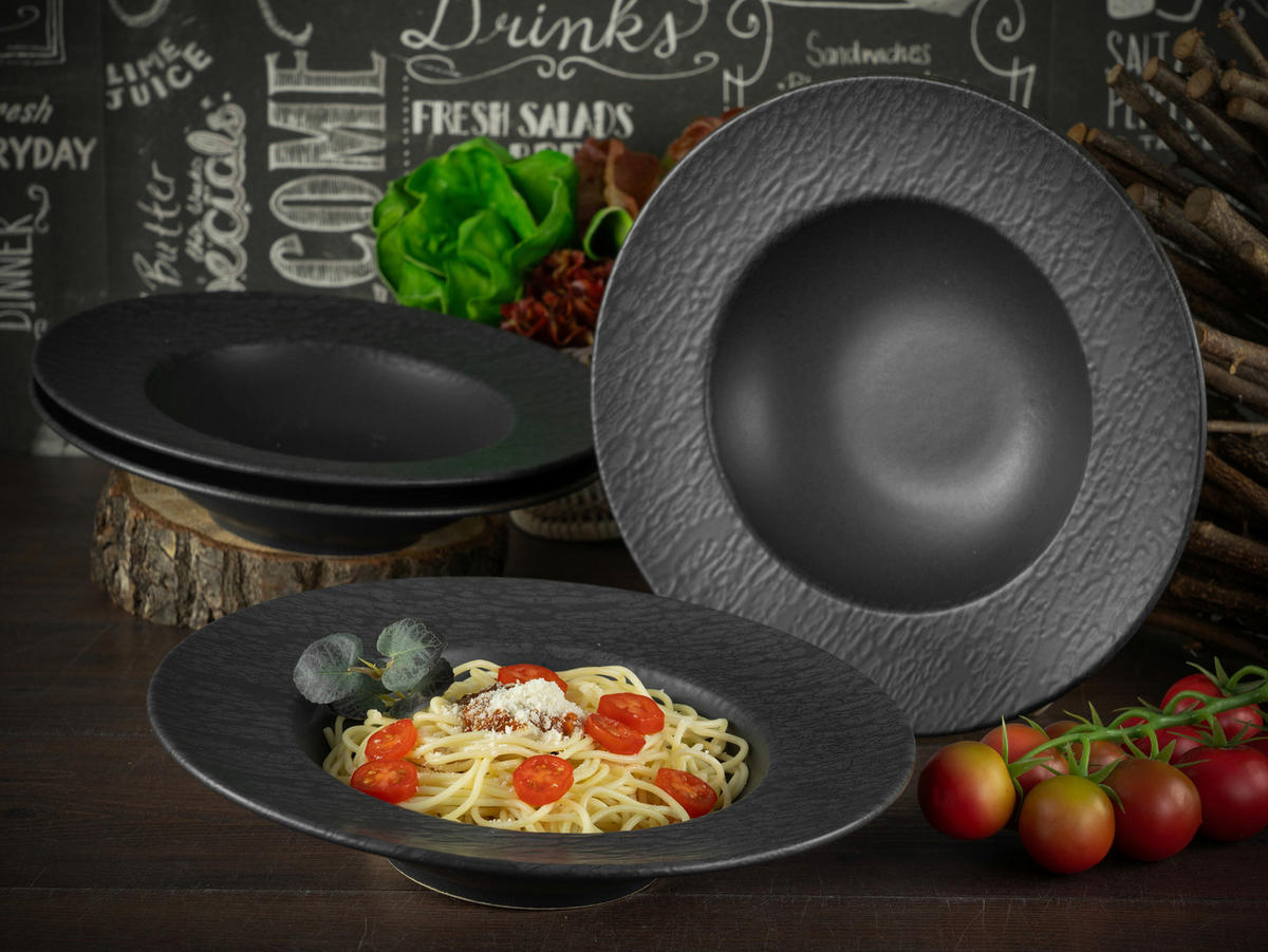 CreaTable Pastateller-Set Schiefer schwarz Steinzeug H/D: ca. 6x27 cm Schiefer - schwarz (27,00/6,00cm) - CreaTable