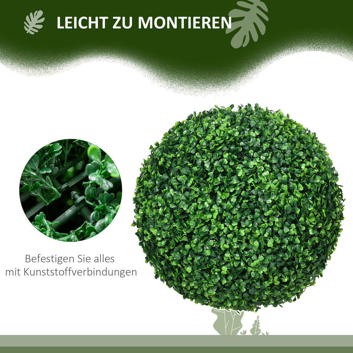 HOMCOM Kunstpflanze grün Polypropylen B/H/L: ca. 40x40x40 cm künstliche_Pflanze - grün (40,00/40,00/40,00cm) - HOMCOM