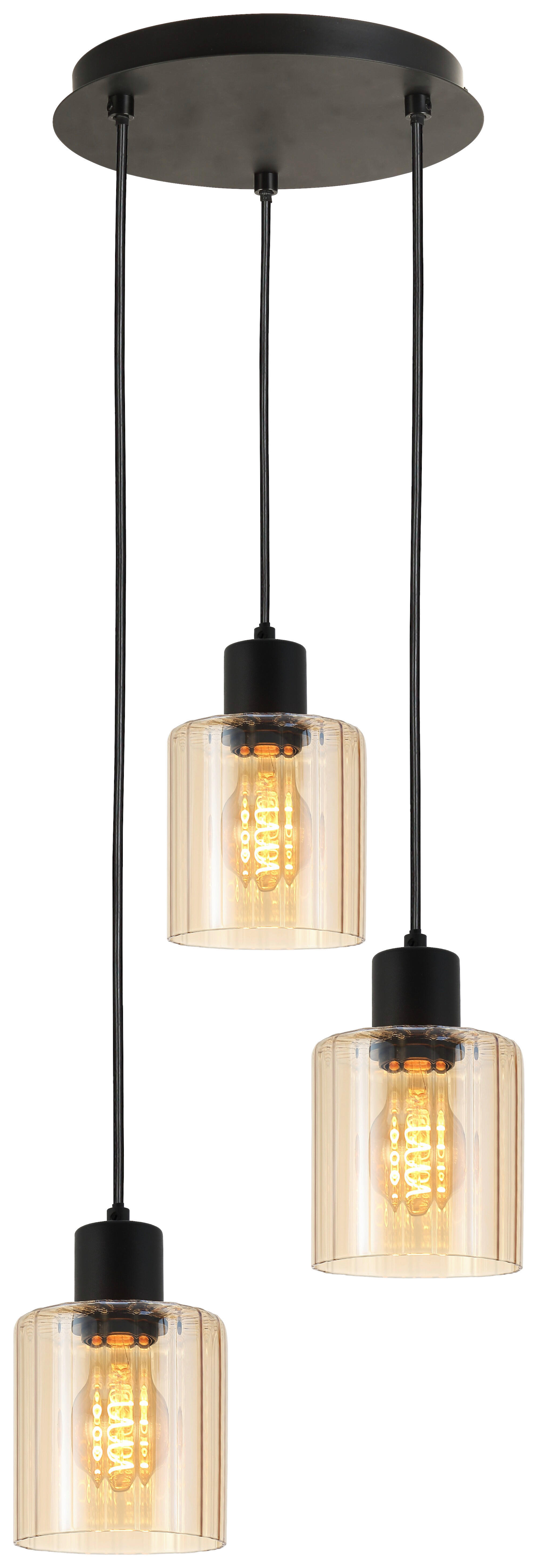 Pendelleuchte schwarz amber Glas Metall H/D: ca. 120x29 cm E27 3 Brennstellen Pendelleuchte_Pim - schwarz/amber (29,00/120,00cm)