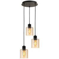 Pendelleuchte schwarz amber Glas Metall H/D: ca. 120x29 cm E27 3 Brennstellen Pendelleuchte_Pim - schwarz/amber (29,00/120,00cm)