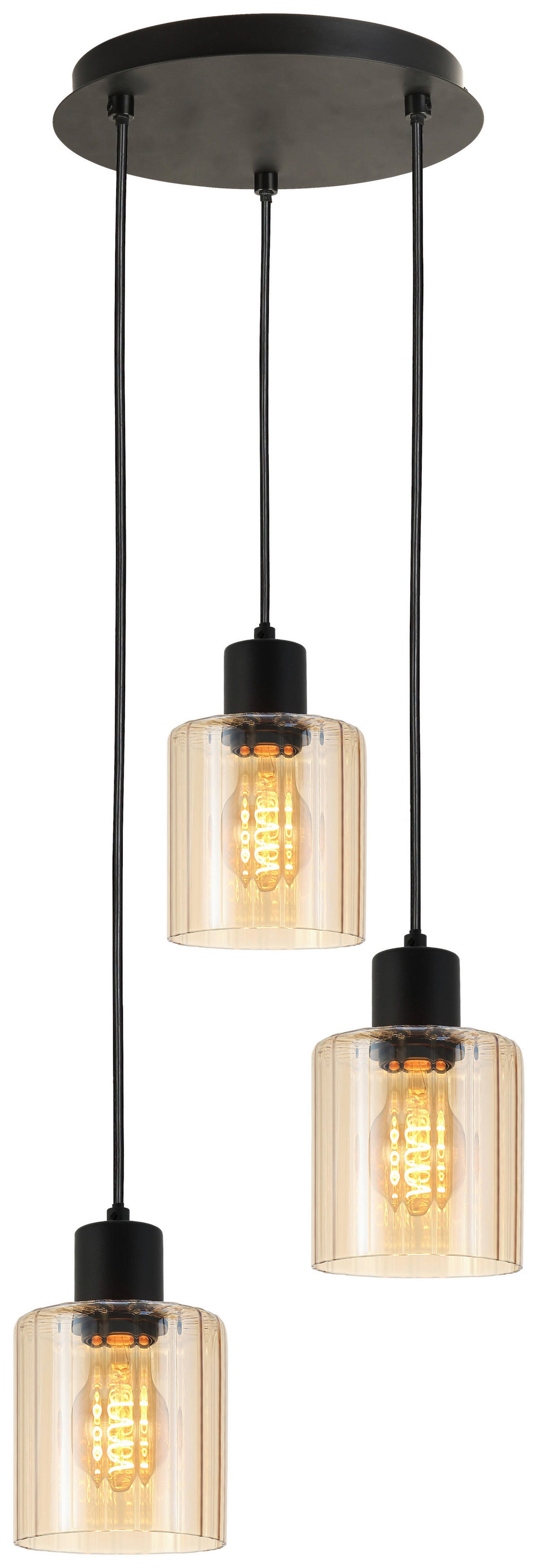 Pendelleuchte schwarz amber Glas Metall H/D: ca. 120x29 cm E27 3 Brennstellen Pendelleuchte_Pim - schwarz/amber (29,00/120,00cm)