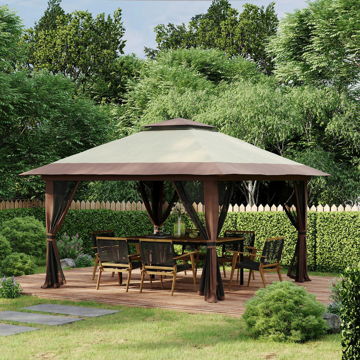 Outsunny Pavillon beige Polyester B/H/L: ca. 392x283x392 cm Pavillon - beige (392,00/392,00/283,00cm) - Outsunny
