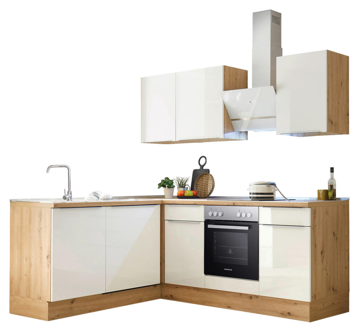 Respekta Winkelküche Marleen weiß Hochglanz B/H/T: ca. 211x220x170 cm Marleen - Eiche/weiß (211,00/220,00/170,00cm) - Respekta
