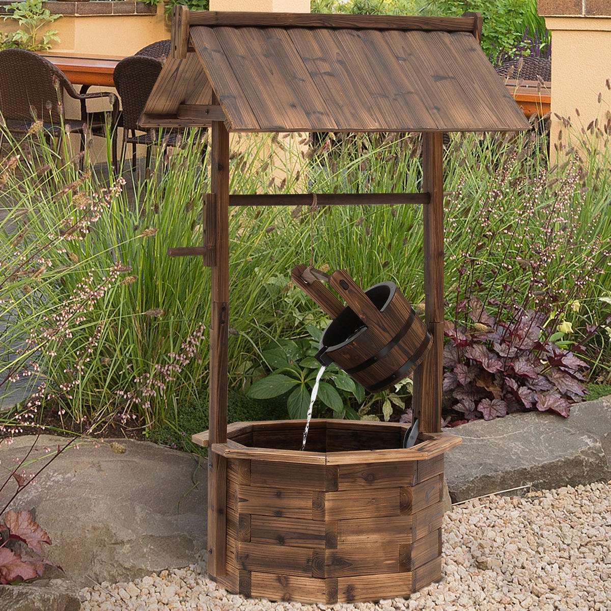 Outsunny Brunnen schwarz B/H/L: ca. 57x118x68 cm Gartenbrunnen - schwarz (68,00/57,00/118,00cm) - Outsunny