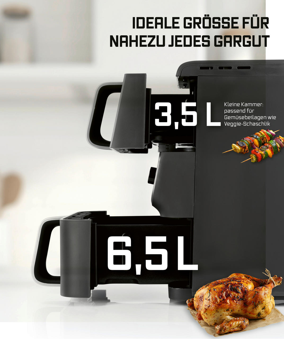 GOURMETmaxx Heißluftfritteuse 16404 schwarz Metall B/H/L: ca. 28,4x40x43 cm ca. 3,5 l Doppel-Heißluftfritteuse 16404 - schwarz (43,00/28,40/40,00cm) - GOURMETmaxx