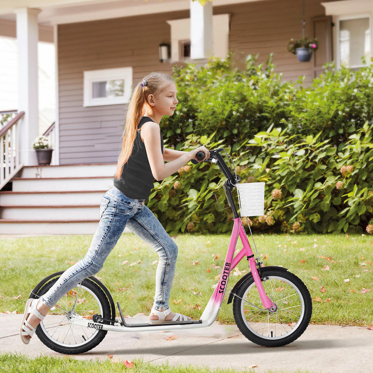HOMCOM Kinderroller rosa Kinderroller - weiß/rosa (139,00/58,00/96,00cm) - HOMCOM
