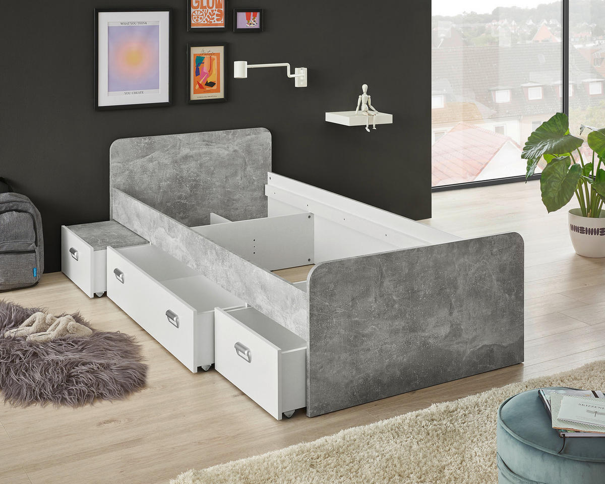Jugendbett Matino Beton Liegefläche B/L: ca. 90x200 cm Matino - Beton/weiß (90,00/200,00cm)
