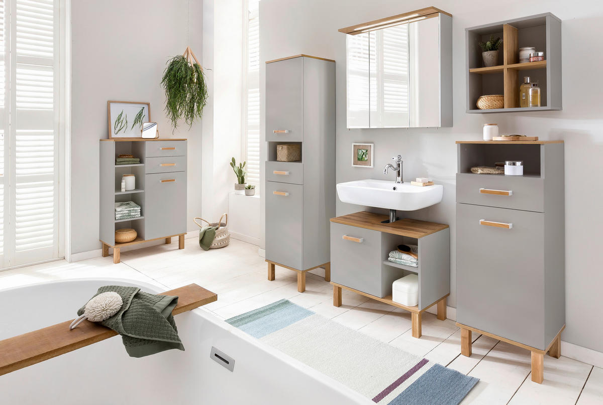 Hochschrank Padua grau Eiche Landhaus Nachbildung B/H/T: ca. 40,4x178,5x35 cm Padua - Eiche/grau (40,40/178,50/35,00cm) - Möbelpartner