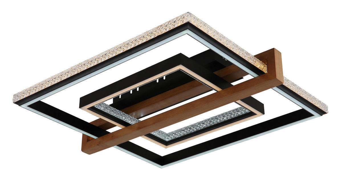 GLOBO LED-Deckenleuchte Opal dunkelbraun mattschwarz Holz Metall Kunststoff B/H/L: ca. 55x11,5x50 cm 1 Brennstellen DELORIS - dunkelbraun/Opal (50,00/55,00/11,50cm) - GLOBO