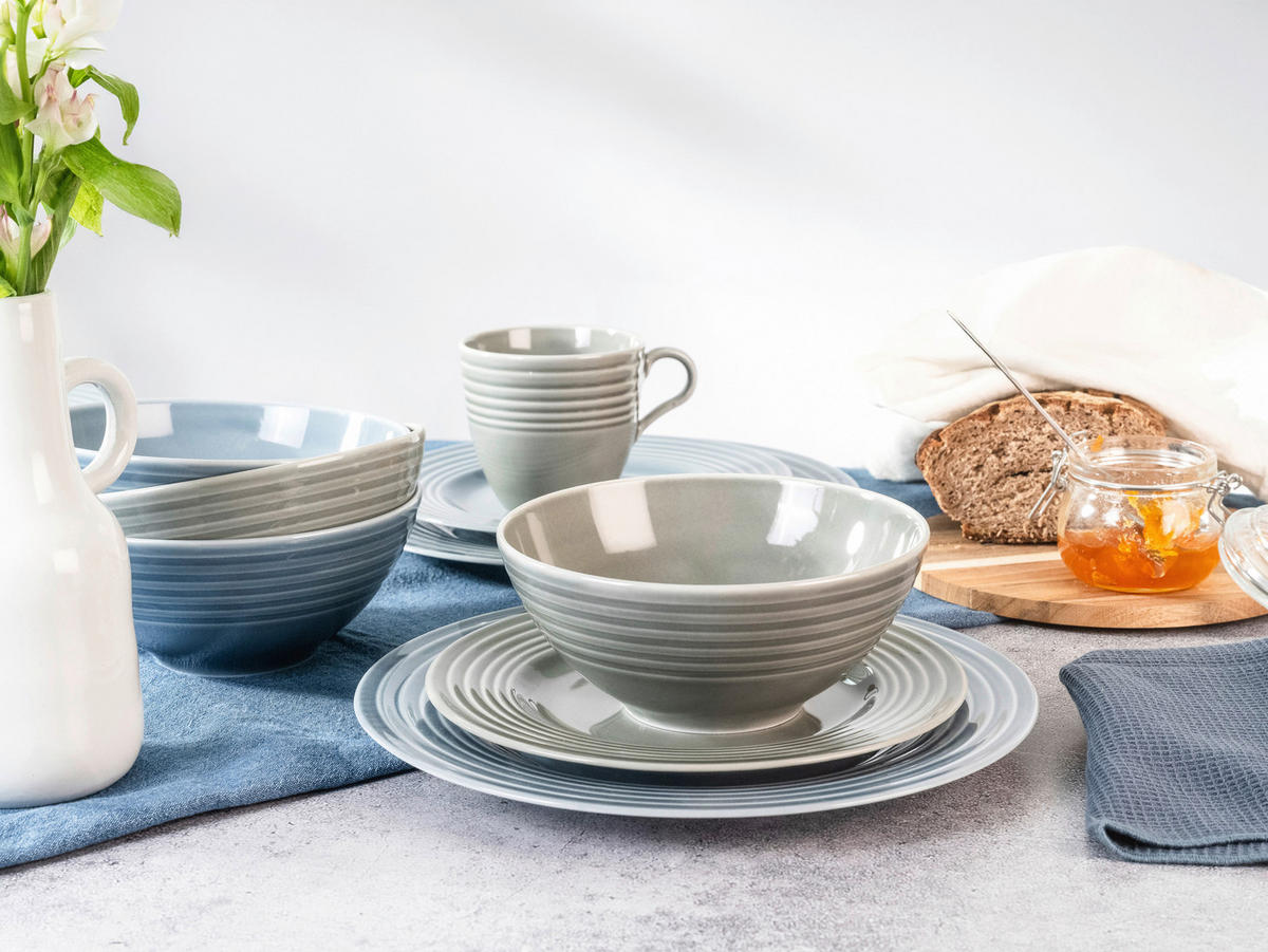 CreaTable Kombiservice Stripes stein Porzellan 16 tlg. Stripes - blau/stein - CreaTable