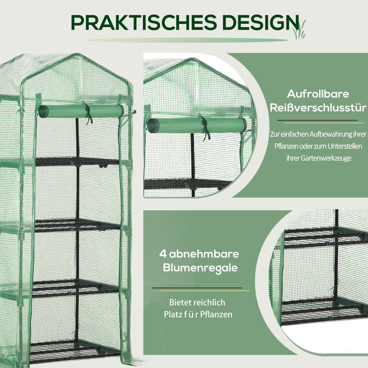 Outsunny Gewächshaus B/H/L: ca. 50x160x70 cm Gewächshaus - dunkelgrün (70,00/50,00/160,00cm) - Outsunny