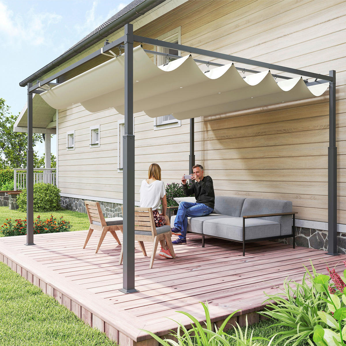Outsunny Pergola cremeweiß Metall B/H/L: ca. 298x230x298 cm Pergola - cremeweiß (298,00/298,00/230,00cm) - Outsunny
