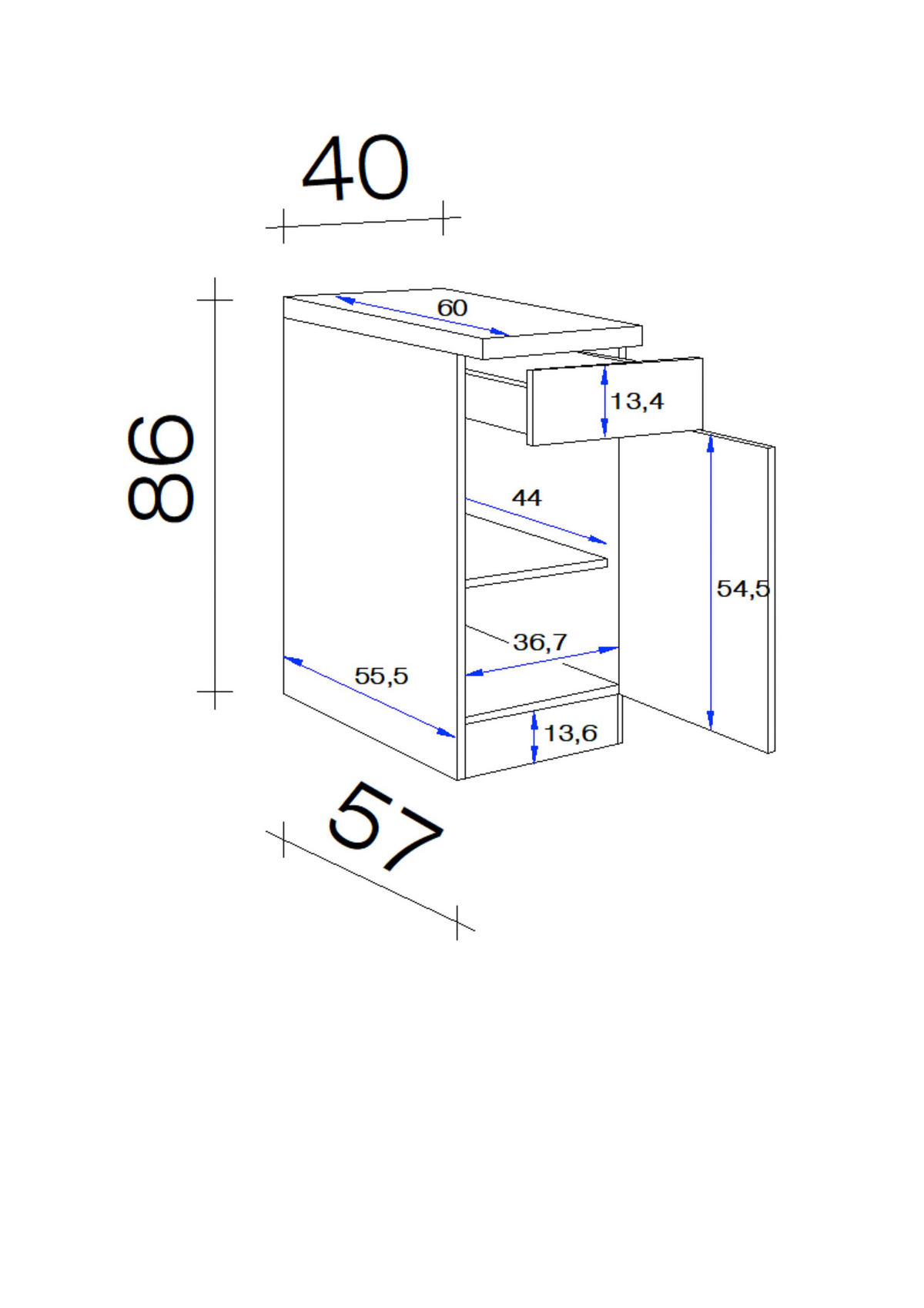 Unterschrank Valero weiß Hochglanz B/H/T: ca. 40x86x60 cm Valero - Eiche/weiß (40,00/86,00/60,00cm) - Flex-Well