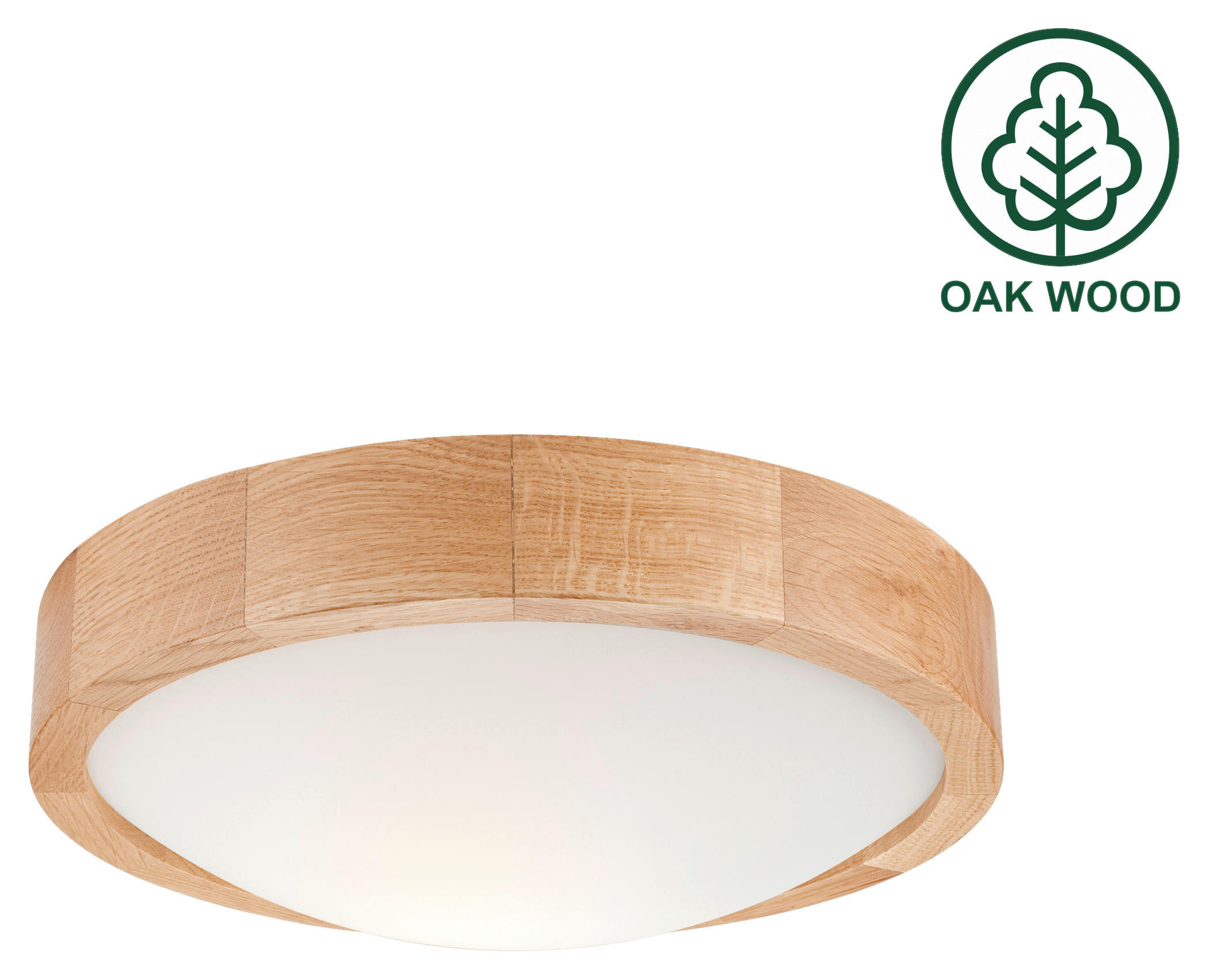 Lamkur Deckenleuchte ANELLO 40790 Eiche Glas Holz H/L: ca. 8x27 cm E27 1 Brennstellen Anello - Eiche (27,00cm) - Lamkur