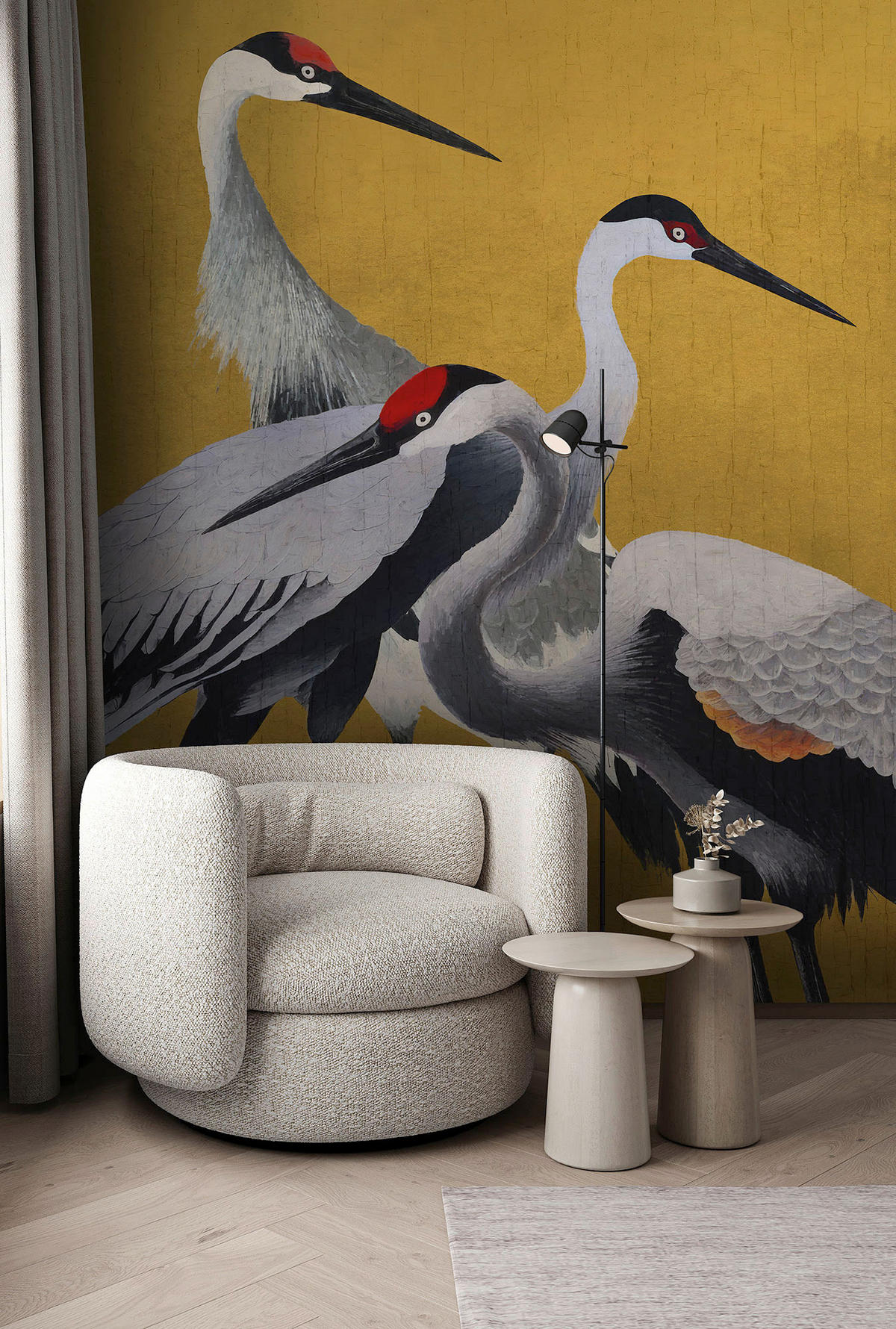 Komar Fototapete Yellow Cranes B/L: ca. 200x250 cm Yellow Cranes - (200,00/250,00cm) - Komar