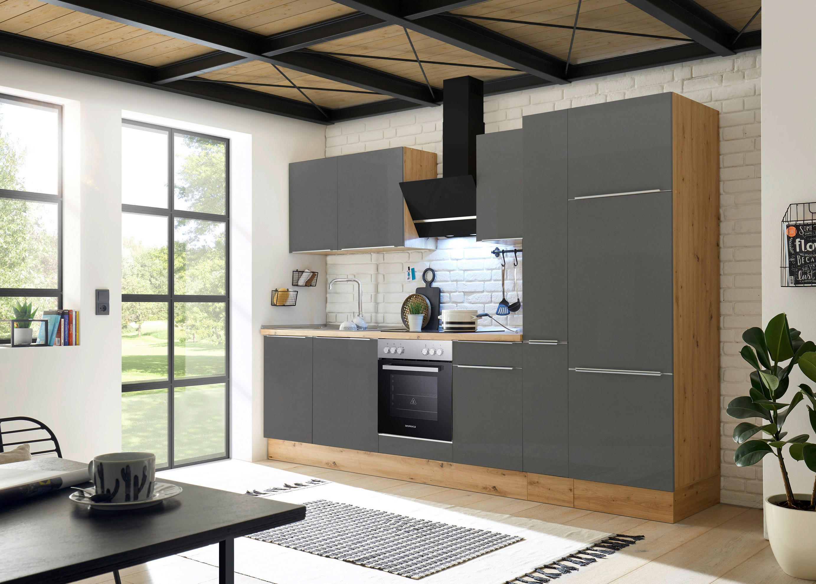Respekta Küchenblock Marleen grau matt B/H/T: ca. 310x211x60 cm Marleen - Eiche/Alu (310,00/211,00/60,00cm) - Respekta