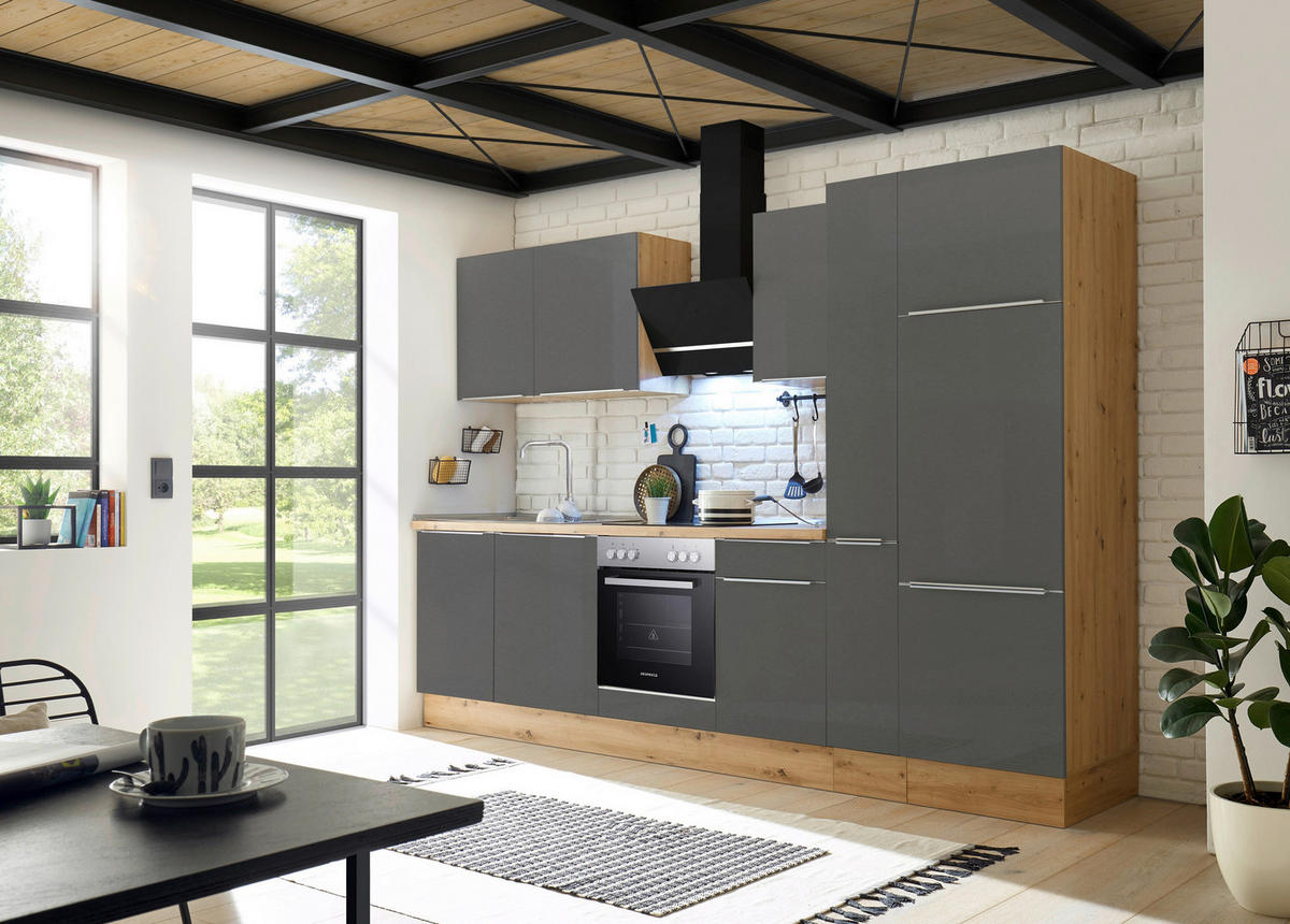 Respekta Küchenblock Marleen grau matt B/H/T: ca. 310x211x60 cm Marleen - Eiche/Alu (310,00/211,00/60,00cm) - Respekta