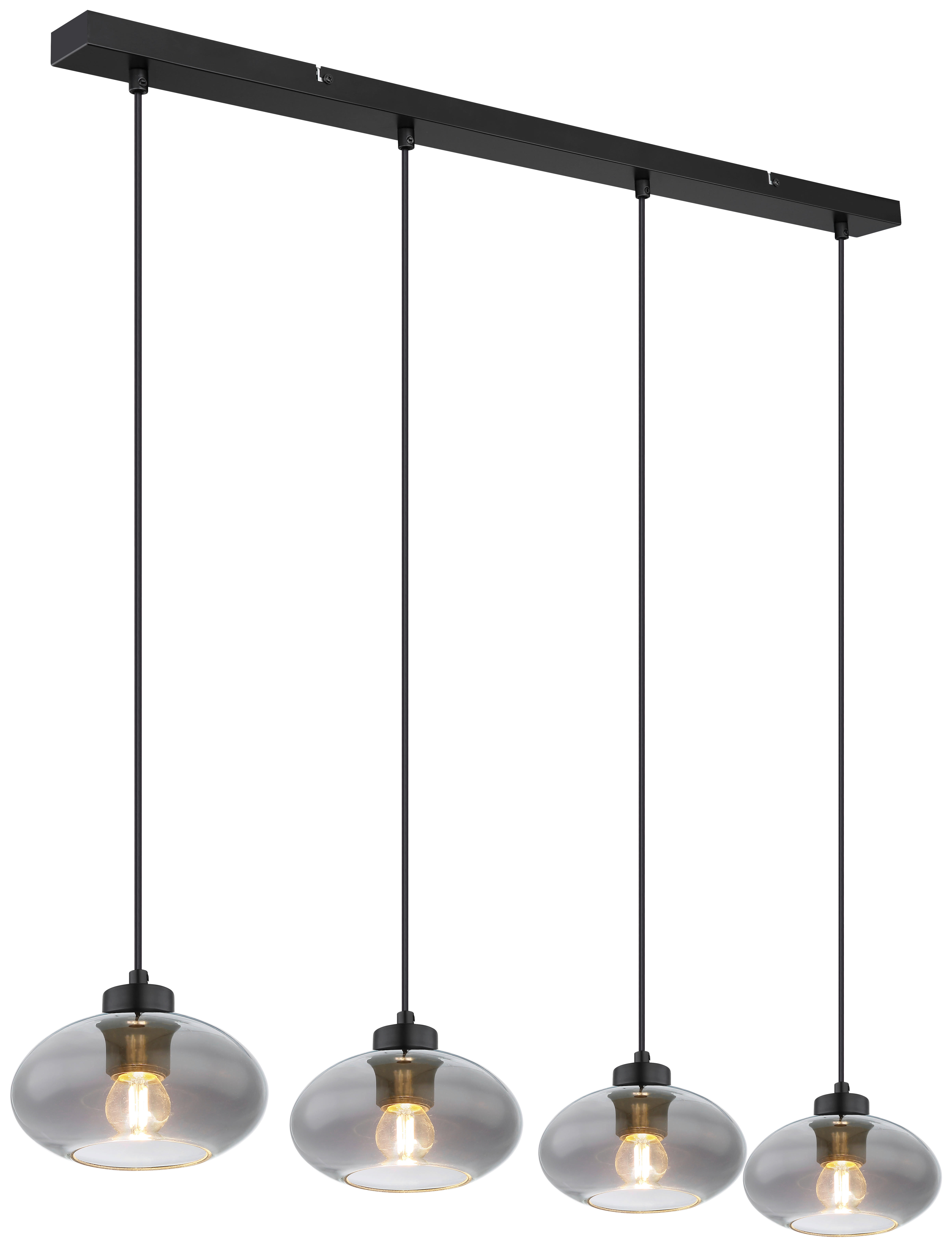 GLOBO Pendelleuchte Shaun 15572-4H schwarz Metall Rauchglas B/H/L: ca. 18x120x96 cm E27 4 Brennstellen Pendelleuchte_Shaun - schwarz (96,00/18,00/120,00cm) - GLOBO