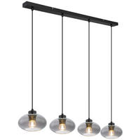 GLOBO Pendelleuchte Shaun 15572-4H schwarz Metall Rauchglas B/H/L: ca. 18x120x96 cm E27 4 Brennstellen Pendelleuchte_Shaun - schwarz (96,00/18,00/120,00cm) - GLOBO