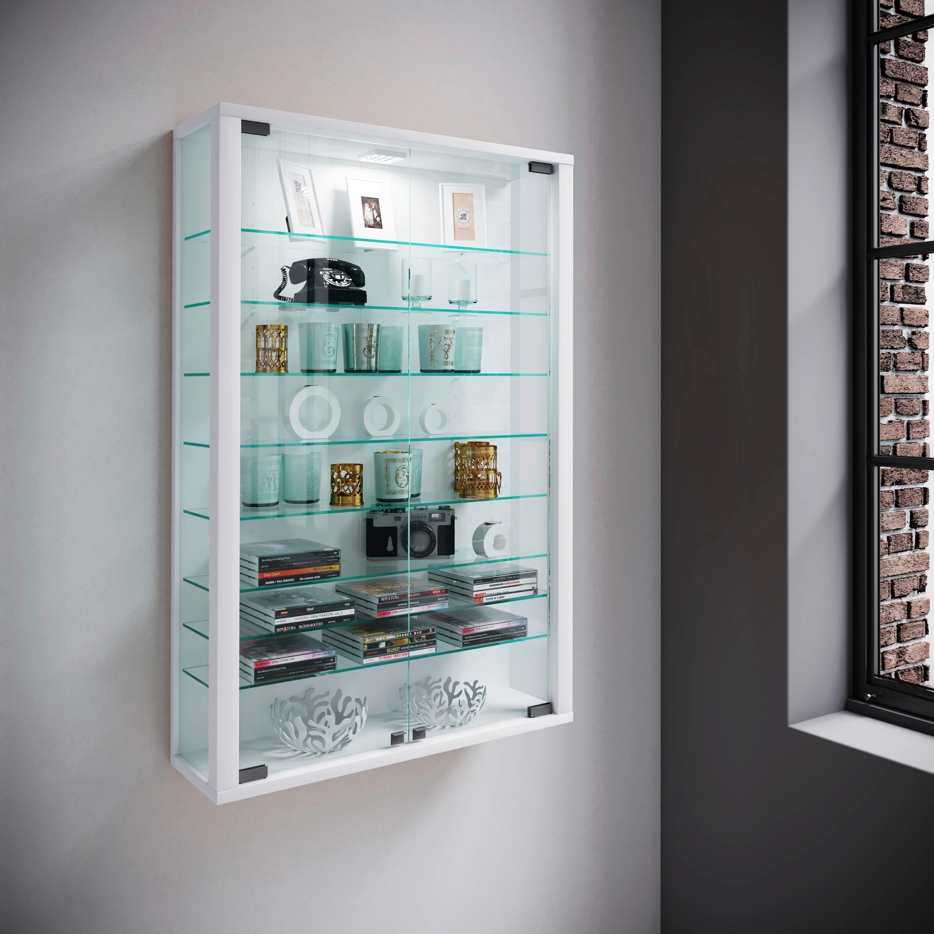 Vitrine Vitrosa Mini weiß Holzwerkstoff Glas B/H/T: ca. 59x90x18 cm Vitrosa Mini - weiß (59,00/90,00/18,00cm) - VCM Möbel