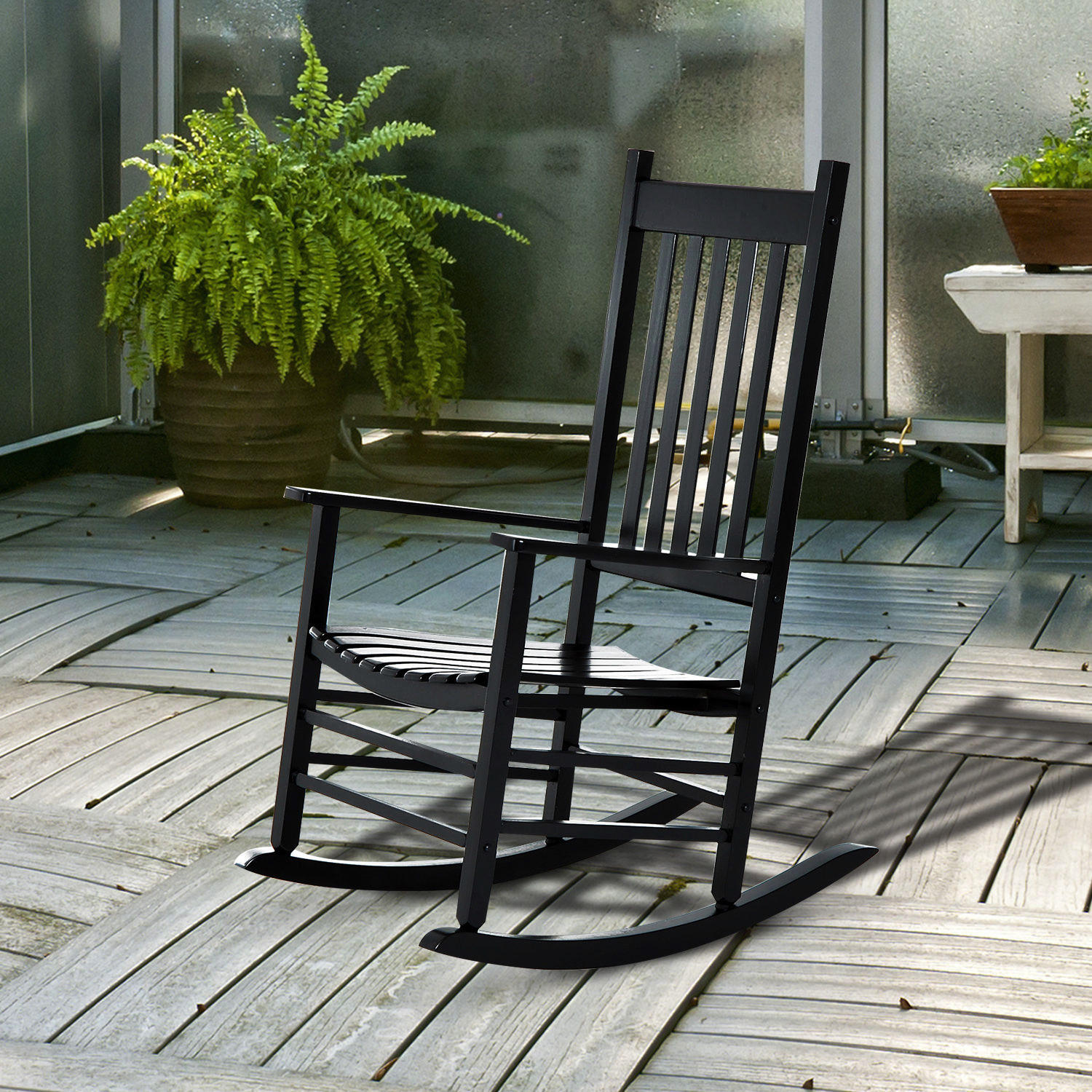Outsunny Schaukelstuhl schwarz Holz B/H/T: ca. 69x115x86 cm Schaukelstuhl - schwarz (69,00/115,00/86,00cm)