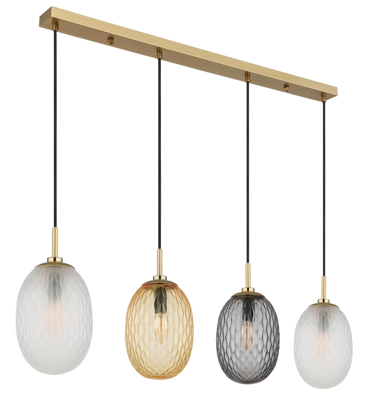 GLOBO Pendelleuchte schwarz Rauch gold Textil Glas Metall B/H/T: ca. 96x120x15 cm E14 4 Brennstellen DEVIN - gold/schwarz (96,00/120,00/15,00cm) - GLOBO
