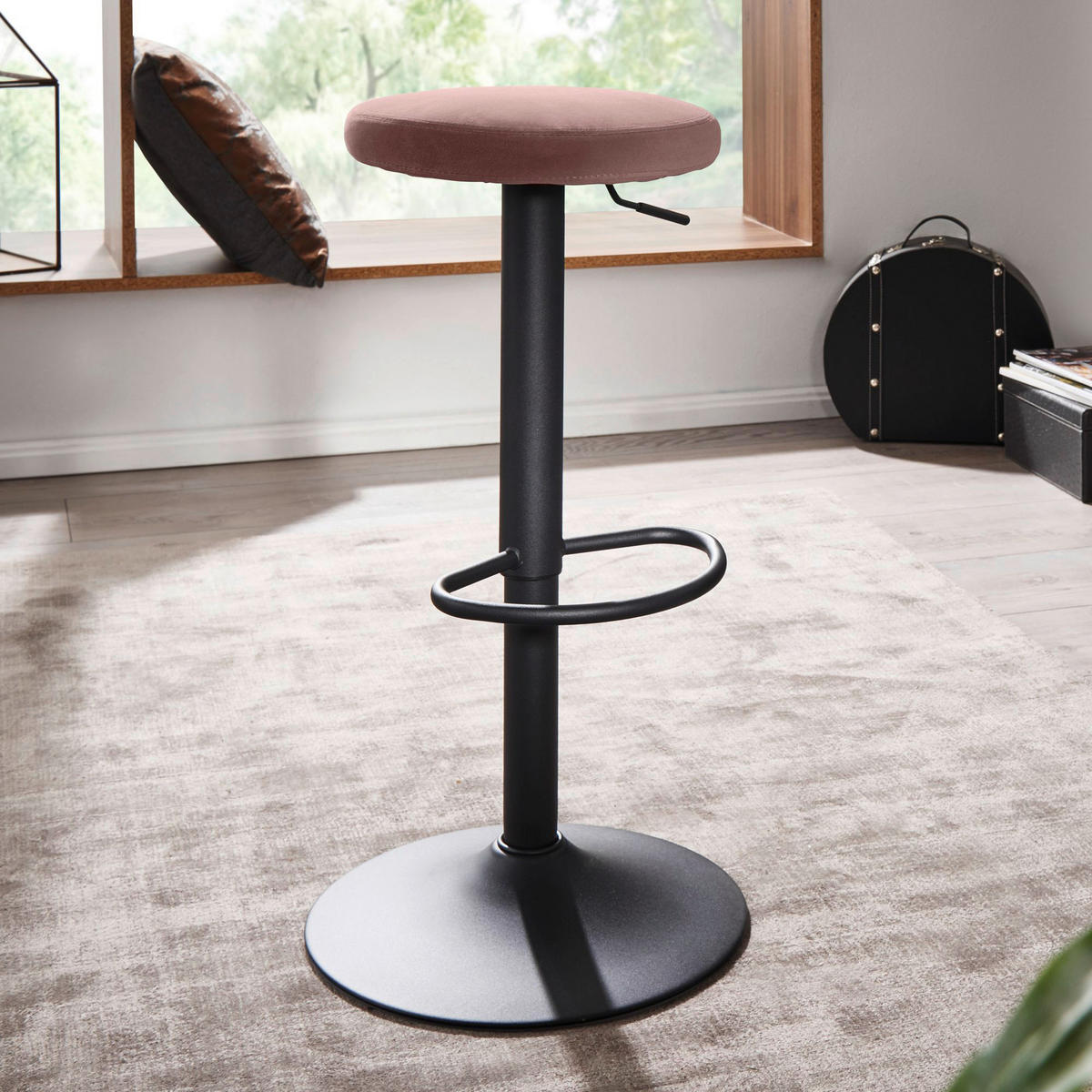 Barhocker rosa schwarz Stoff Eisen B/H/T: ca. 40x58x40 cm Barhocker - schwarz/rosa (40,00/58,00/40,00cm) - Wohnling