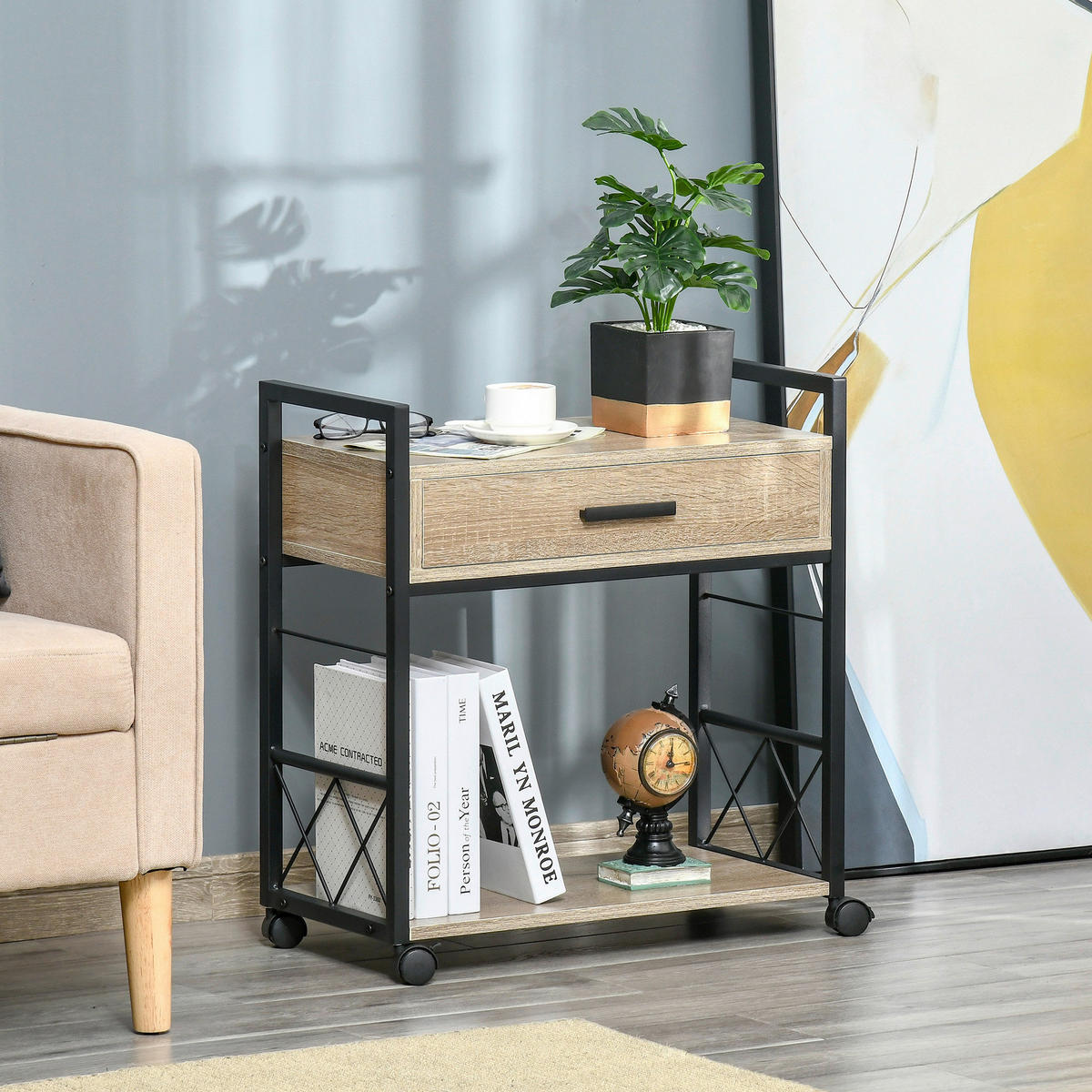Beistelltisch 833-762AK Eiche Nachbildung B/H/T: ca. 60x65x30 cm 833-762AK - Eiche (60,00/65,00/30,00cm) - HOMCOM