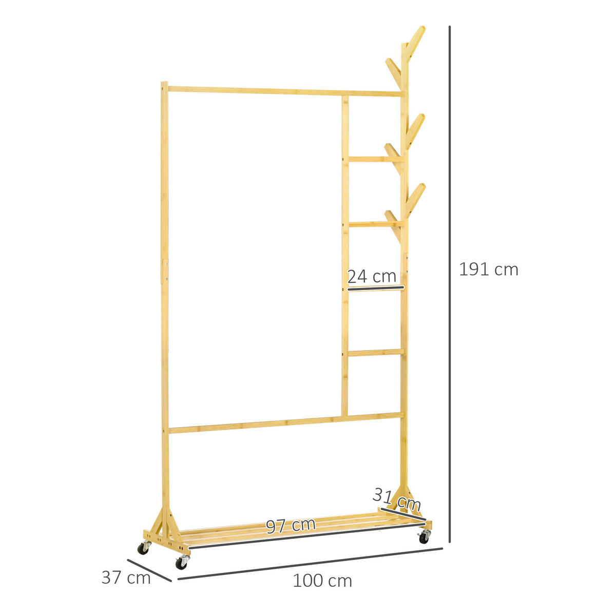 HOMCOM Kleiderständer natur Polypropylen B/H/L: ca. 37x100x191 cm Kleiderständer - natur (191,00/37,00/100,00cm) - HOMCOM
