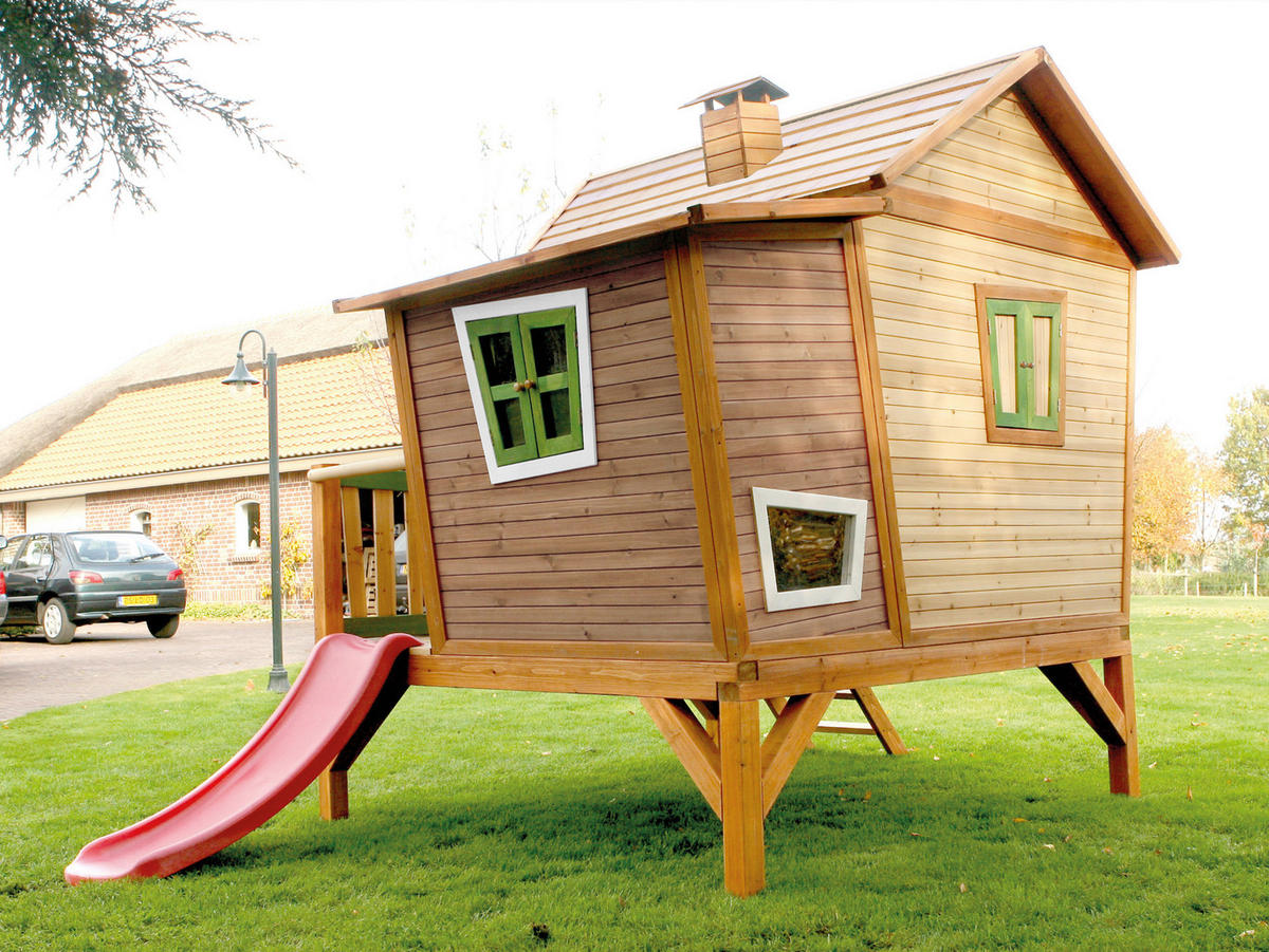 AXI Spielhaus Emma braun B/H/L: ca. 349x227x193 cm Emma - braun/rot (193,00/349,00/227,00cm) - AXI