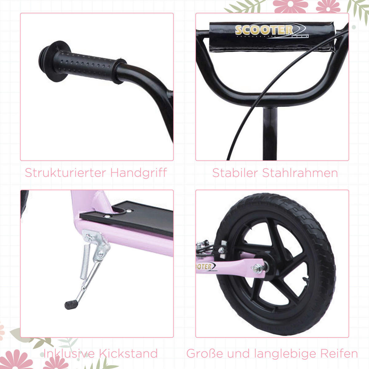 HOMCOM Kinderroller pink Kinderroller - pink (120,00/52,00/88,00cm) - HOMCOM