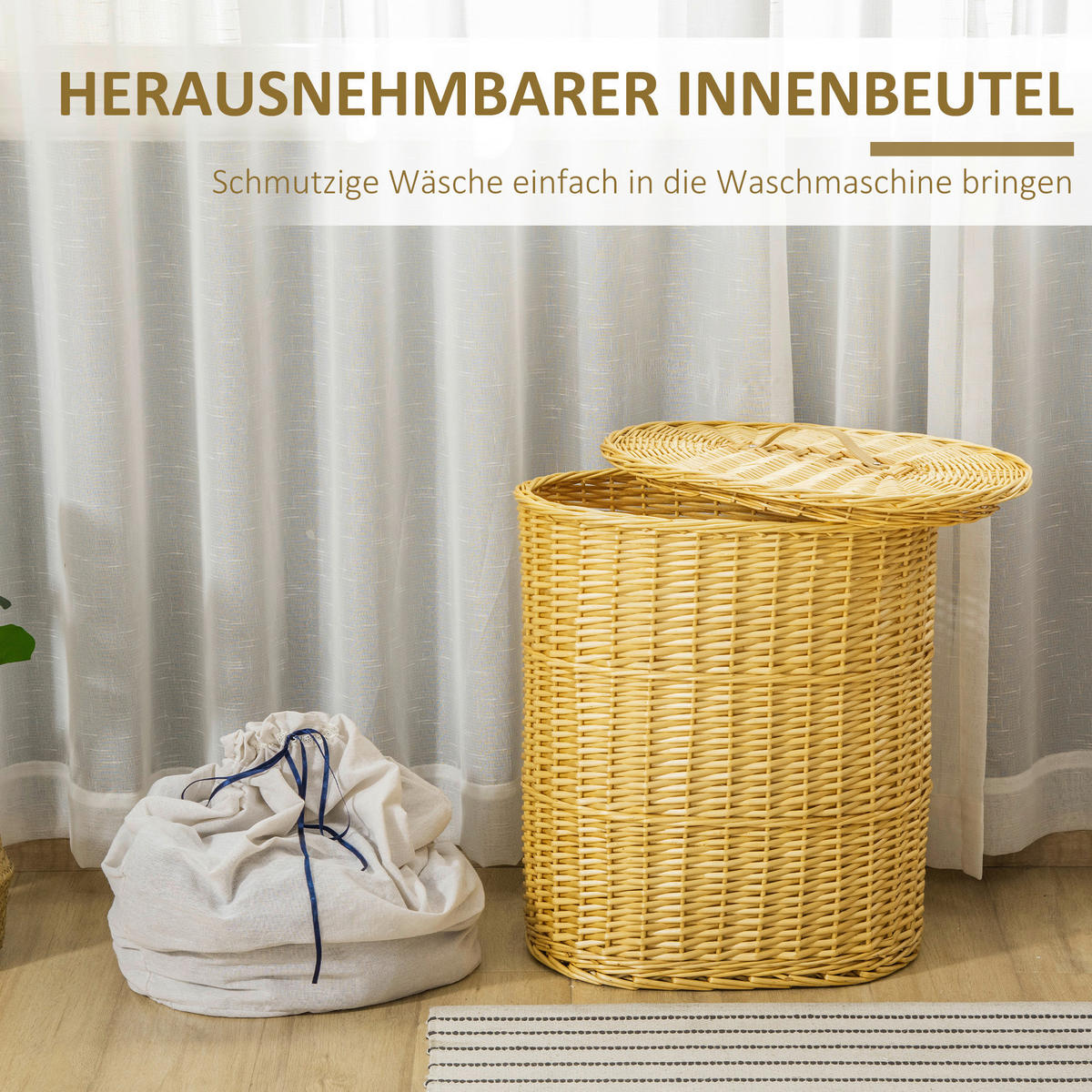 HOMCOM Wäschekorb natur Edelstahl B/H/L: ca. 38x51x57 cm Wäschekorb - natur (57,00/38,00/51,00cm) - HOMCOM