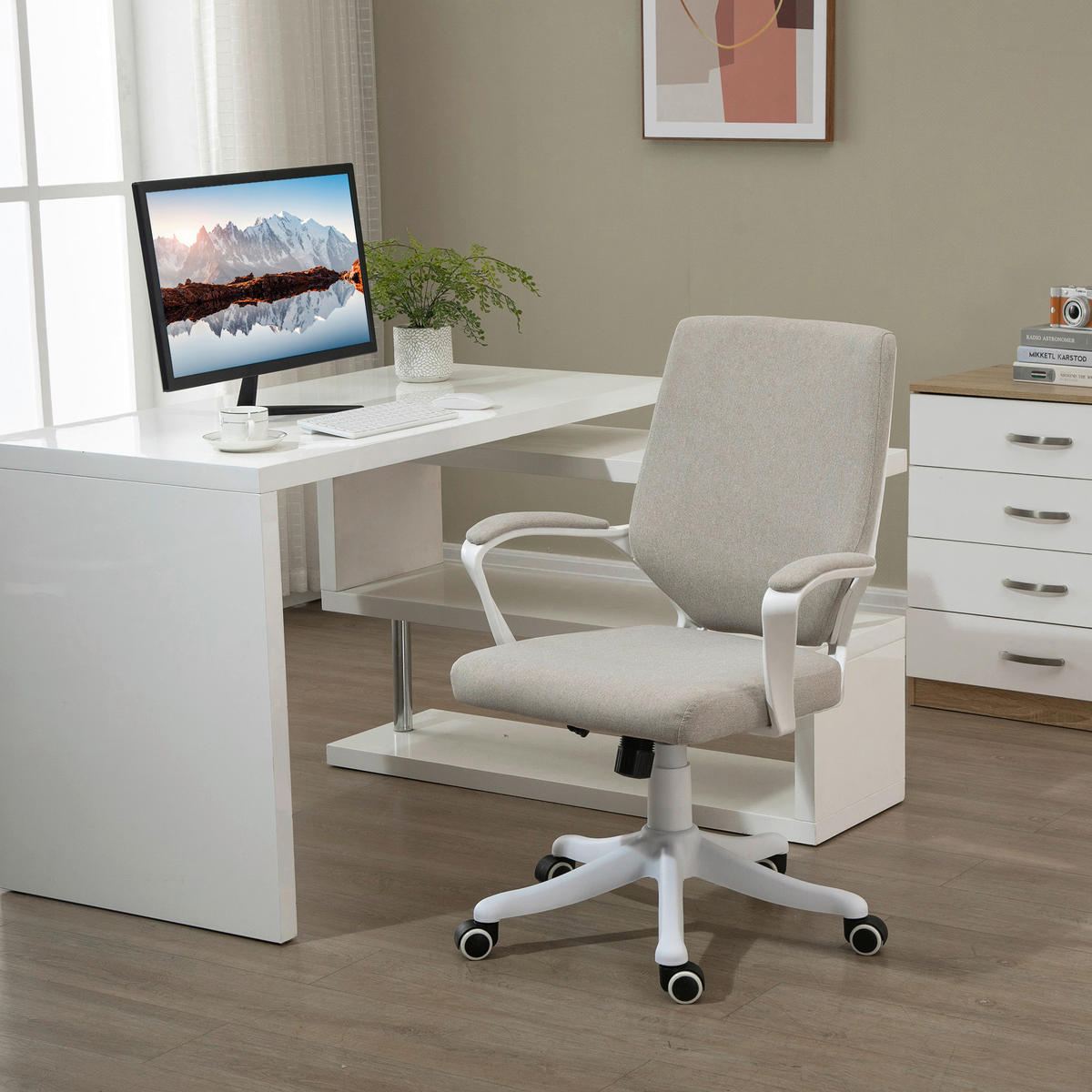 Drehstuhl 921-536BG beige weiß 921-536BG - beige/weiß (62,00/92,00/69,00cm) - Vinsetto