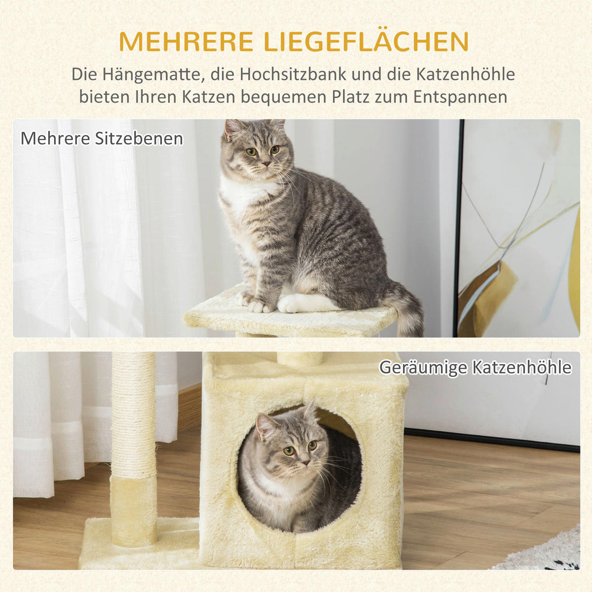 PawHut Kratzbaum beige Sisal B/H/L: ca. 50x80x30 cm Kratzbaum - beige (30,00/50,00/80,00cm) - PawHut