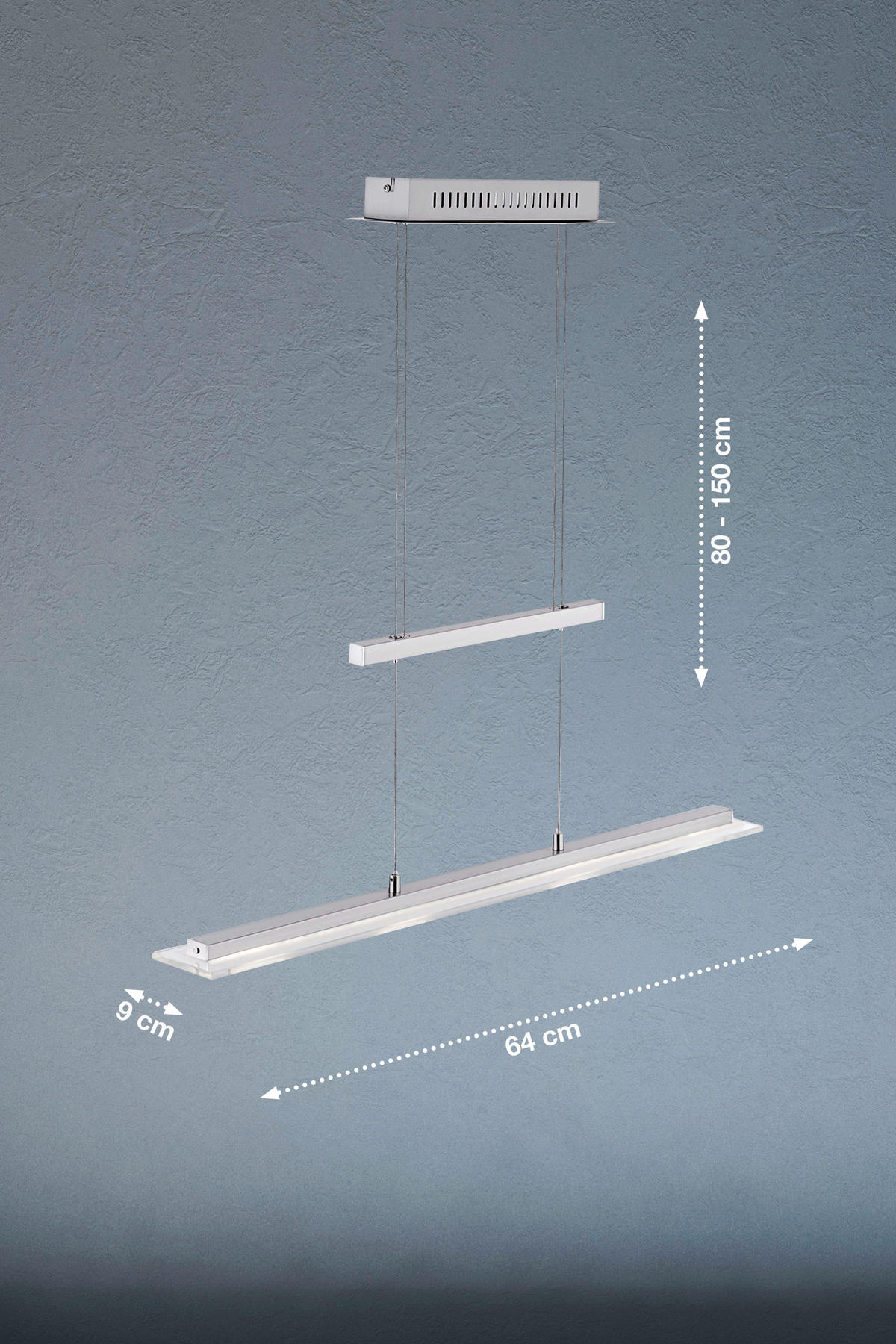 Fischer & Honsel LED-Pendelleuchte 67672 nickel matt Chrom Glas Metall B/H/T: ca. 64x150x9 cm 1.0 Brennstellen Tenso TW - nickel matt/Chrom (64,00/150,00/9,00cm) - Fischer & Honsel