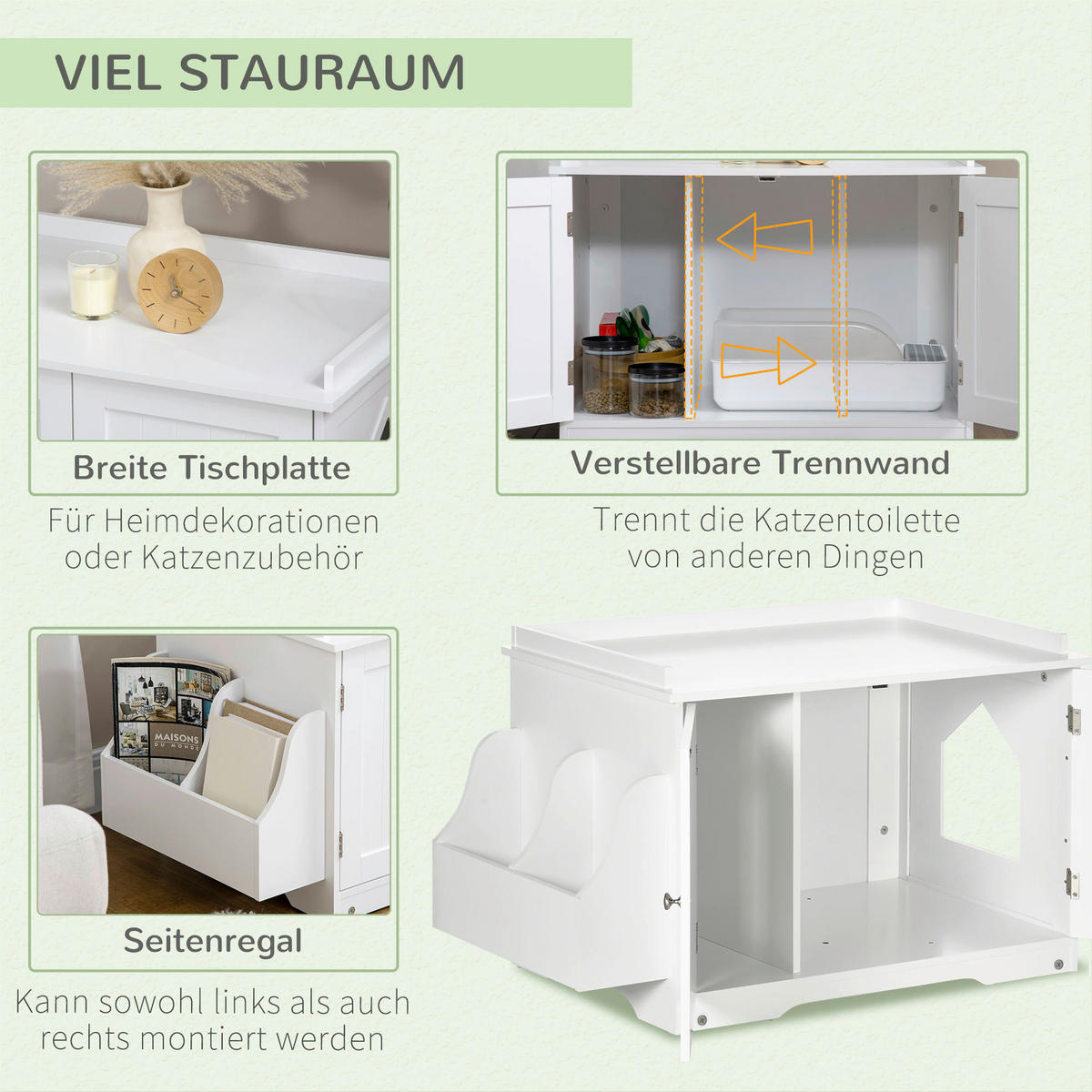 PawHut Katzen-Zubehör weiß Polypropylen B/H/L: ca. 48x86x52 cm Katzenklo - weiß (52,00/48,00/86,00cm) - PawHut