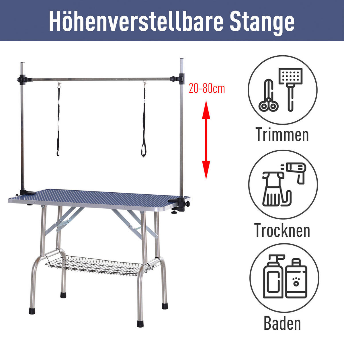 PawHut Hundetrimmtisch blau Gummi B/H/L: ca. 60x170x107 cm Hundetrimmtisch - blau (107,00/60,00/170,00cm) - PawHut