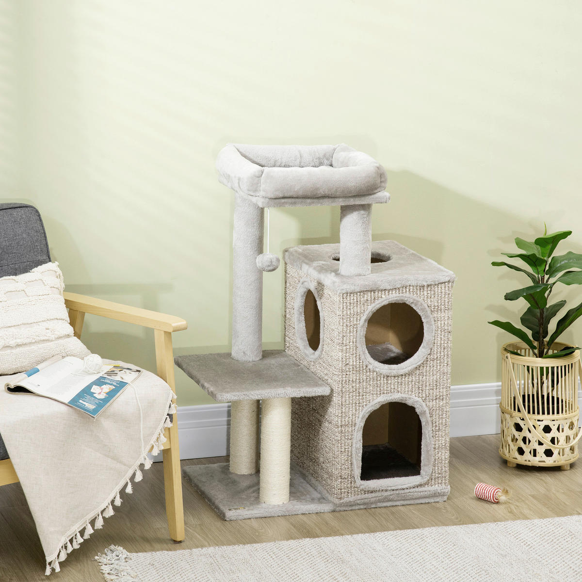 PawHut Kratzbaum hellgrau Spanplatte B/H/L: ca. 40x91x60 cm Kratzbaum - hellgrau (60,00/40,00/91,00cm) - PawHut