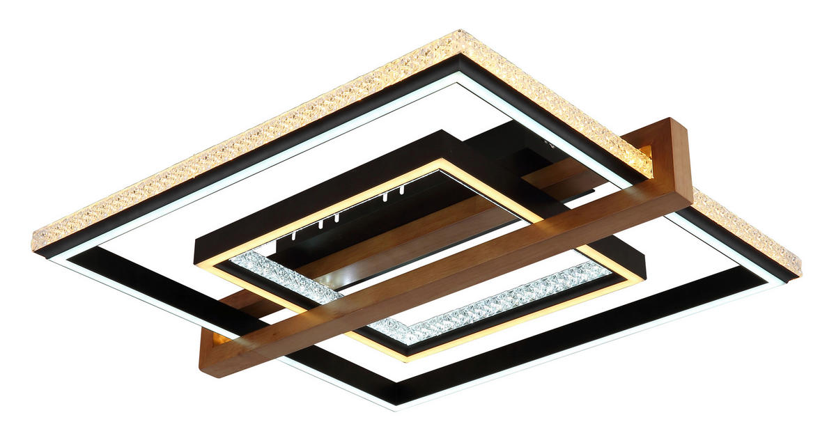 GLOBO LED-Deckenleuchte Opal dunkelbraun mattschwarz Holz Metall Kunststoff B/H/L: ca. 55x11,5x50 cm 1 Brennstellen DELORIS - dunkelbraun/Opal (50,00/55,00/11,50cm) - GLOBO