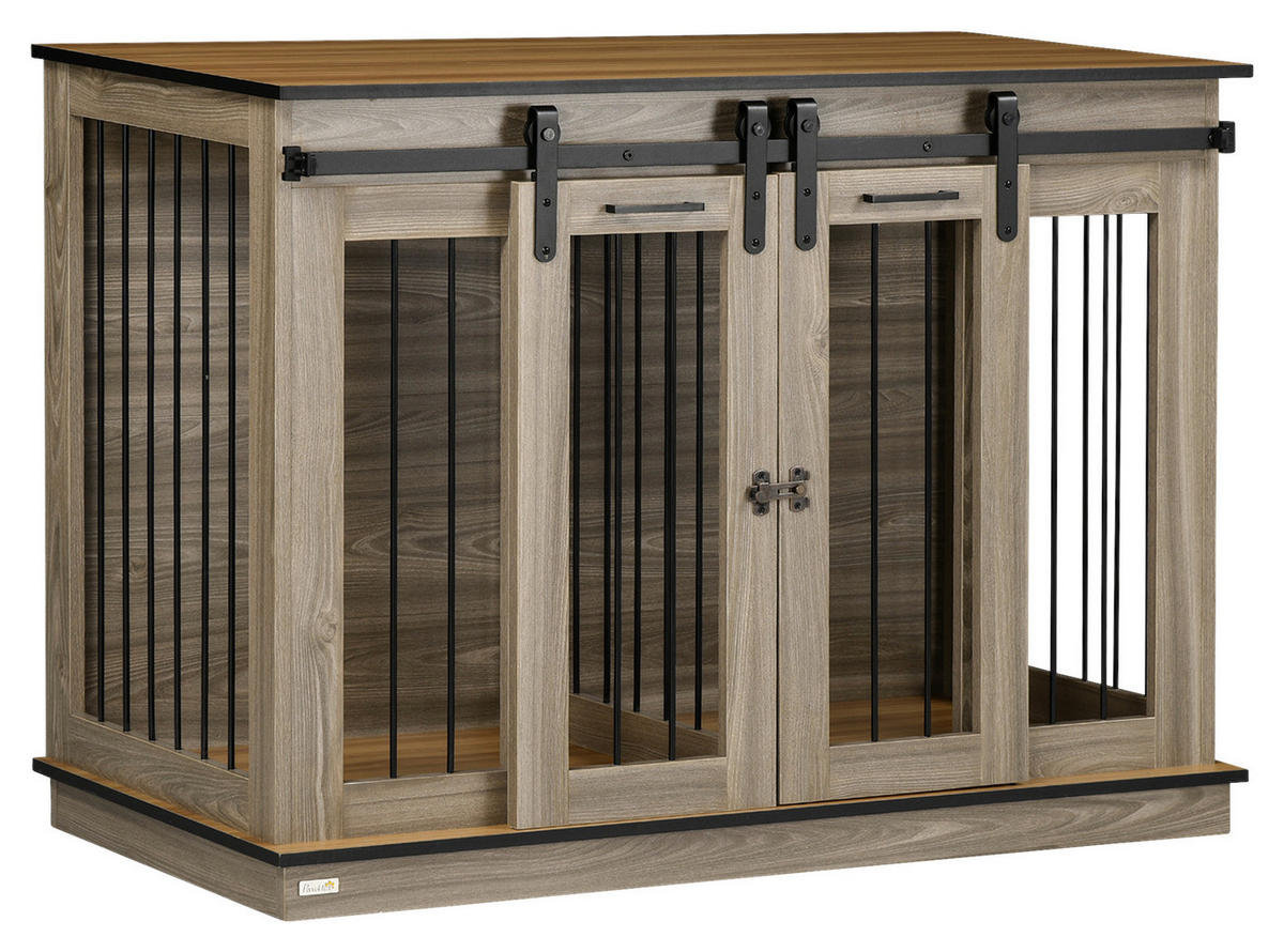 PawHut Hunde-Zubehör Eiche Polypropylen B/H/L: ca. 60x120x88,5 cm Hundekäfig - Eiche (88,50/60,00/120,00cm) - PawHut