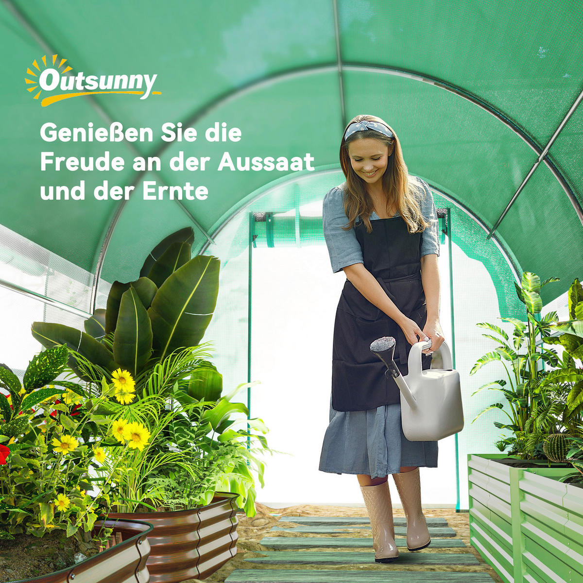 Outsunny Folientunnel B/H/L: ca. 200x198x300 cm Folientunnel - grün (300,00/200,00/198,00cm) - Outsunny