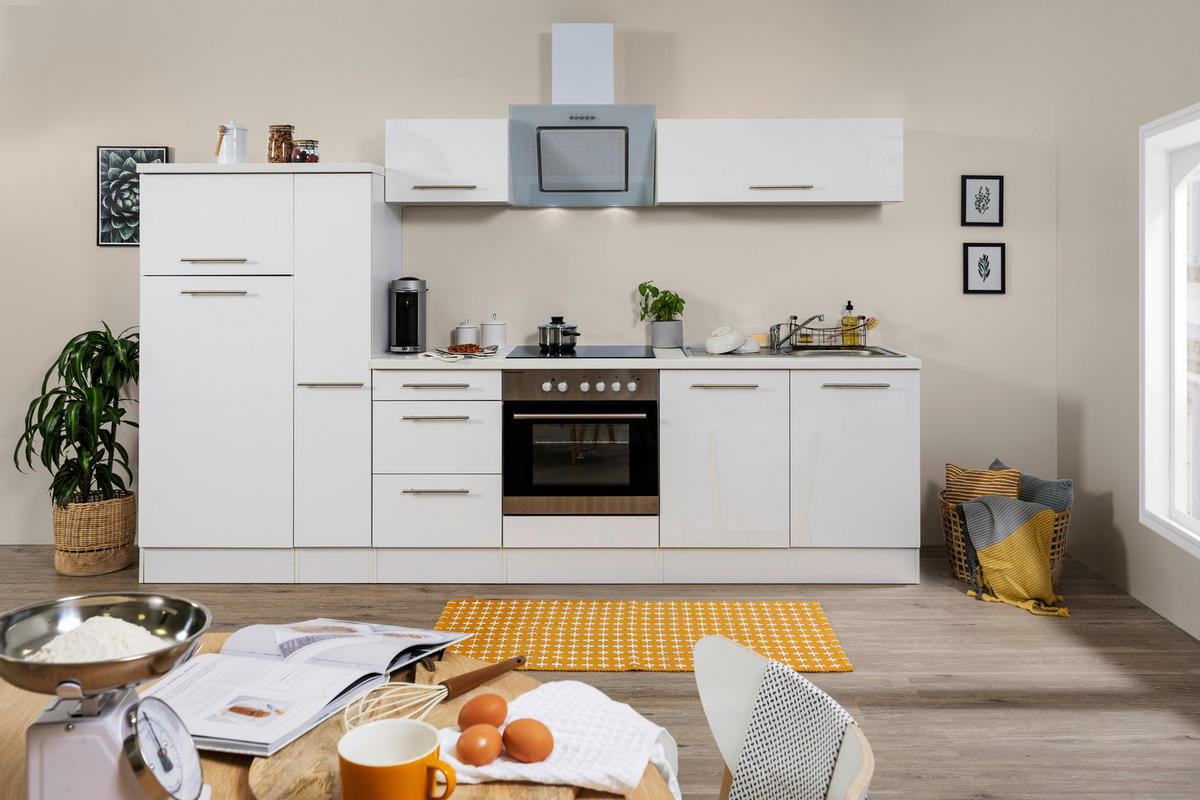 Respekta Küchenblock Amanda weiß Hochglanz B/H/T: ca. 300x200x60 cm Amanda - weiß/Edelstahloptik (300,00/200,00/60,00cm) - Respekta