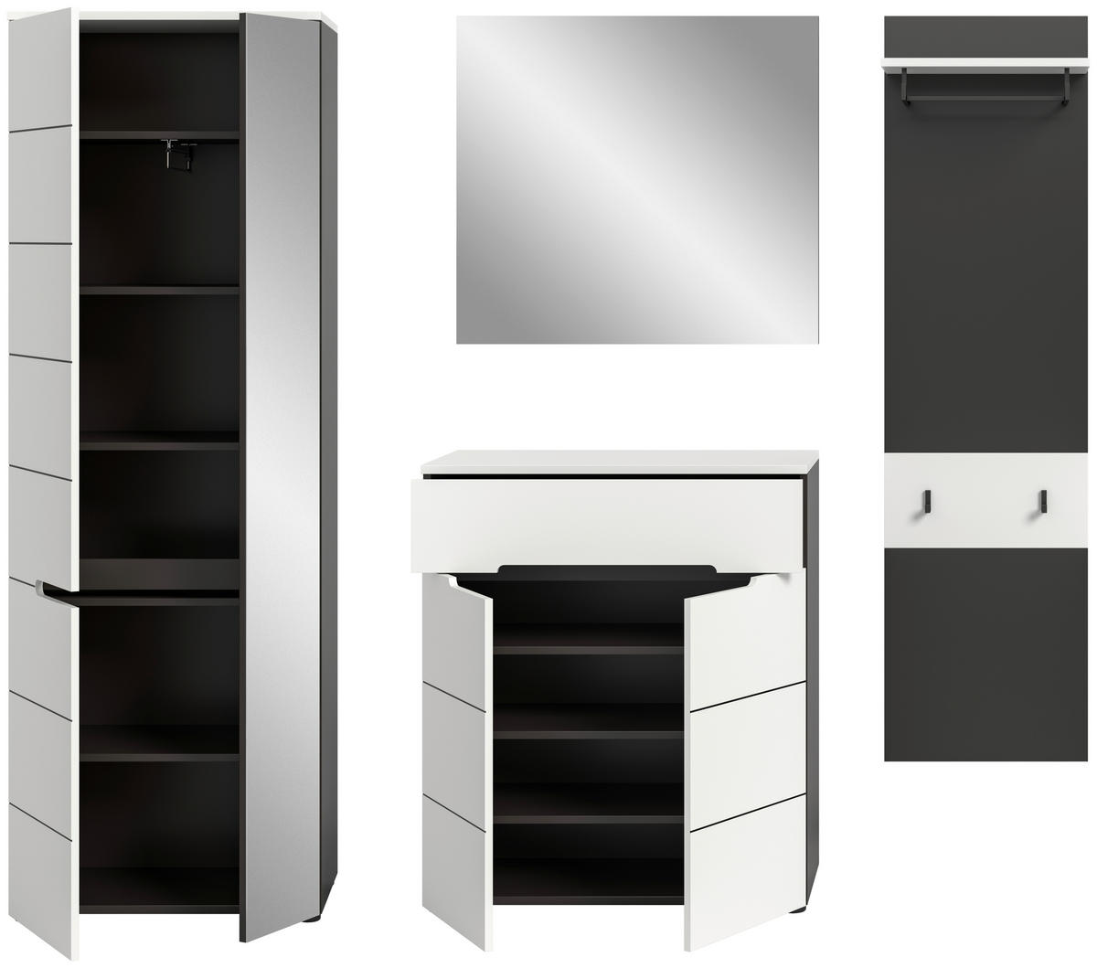 Garderobe Canu basaltgrau Nachbildung weiß B/H/T: ca. 220x190x37 cm Canu - weiß/basaltgrau (220,00/190,00/37,00cm) - xonox.home