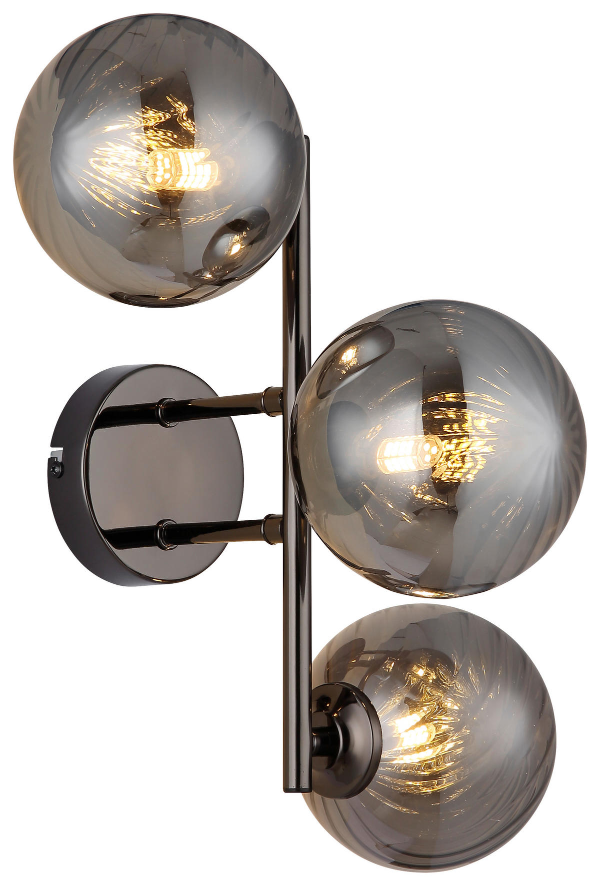 GLOBO LED-Wandleuchte Chrom schwarz Rauch Glas Metall B/H/T: ca. 28x25x36 cm 3 Brennstellen CONOR - schwarz/Rauch (28,00/25,00/36,00cm) - GLOBO