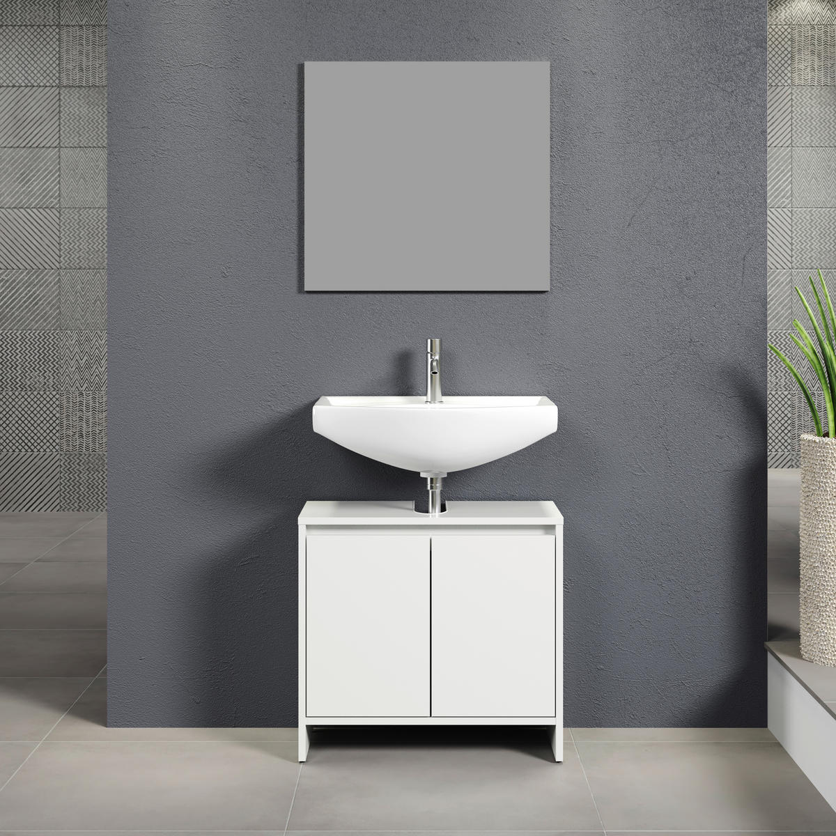 Badezimmer-Set Basix weiß matt grau B/H/T: ca. 60x164x28 cm Basix - weiß/grau (60,00/164,00/28,00cm) - Trendteam
