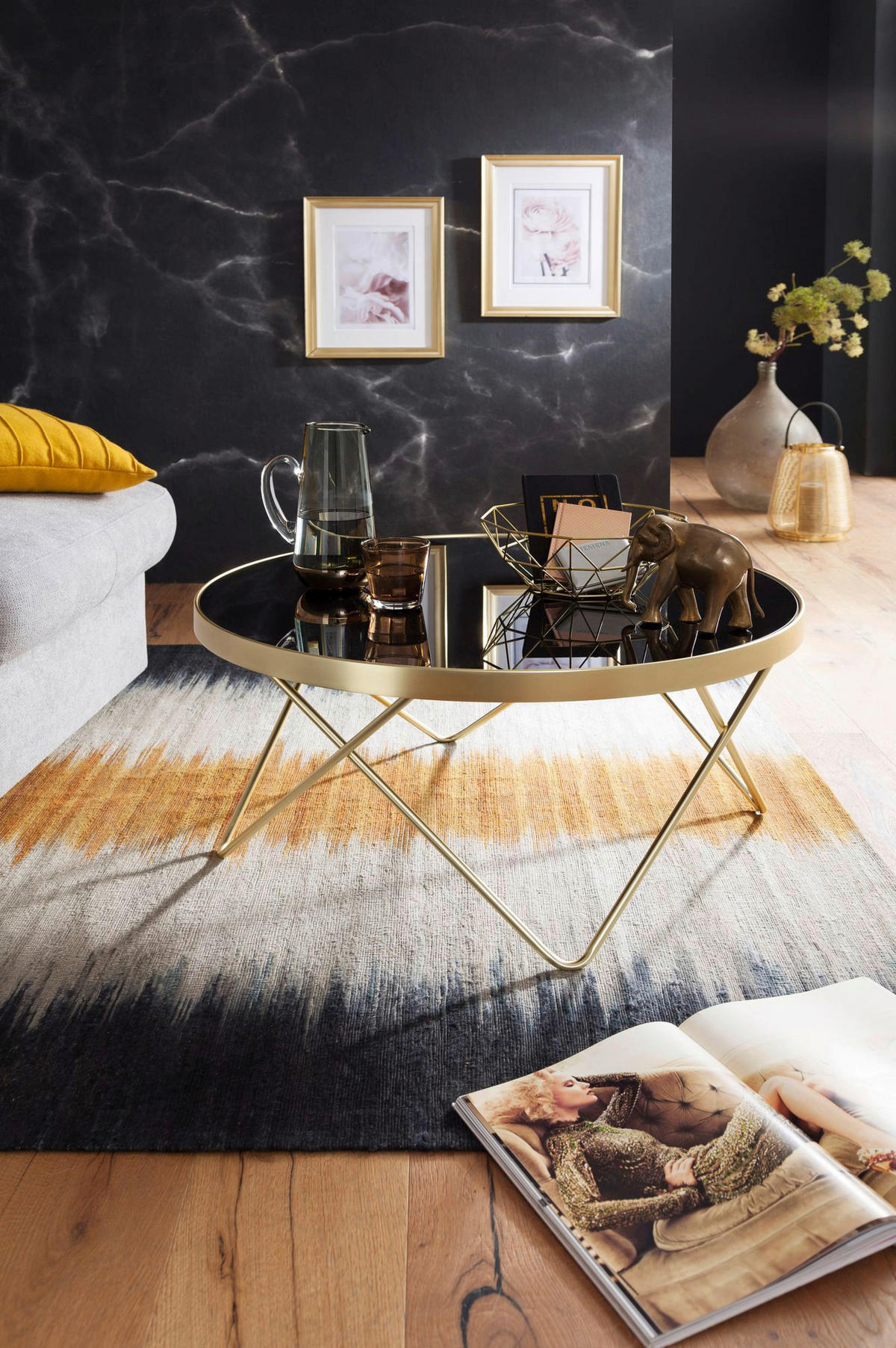 Couchtisch schwarz gold Lack matt H/D: ca. 39x82 cm Couchtisch - gold/schwarz (82,00/39,00cm) - Wohnling