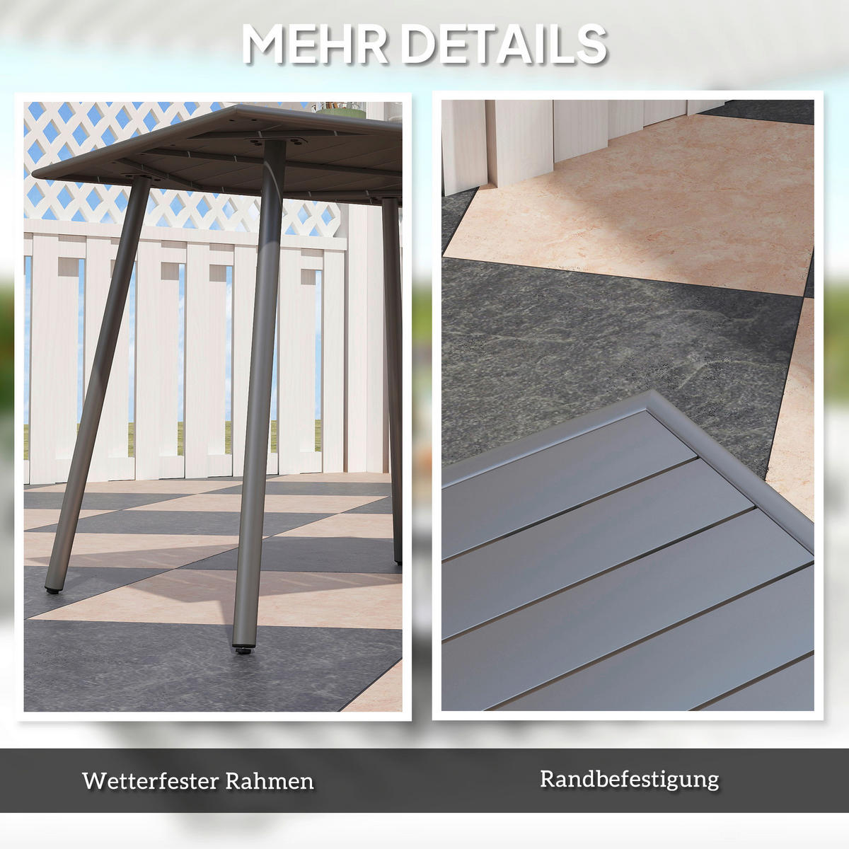 Outsunny Gartentisch grau Stahl B/H/L: ca. 80x74x80 cm Gartentisch - grau (80,00/80,00/74,00cm) - Outsunny