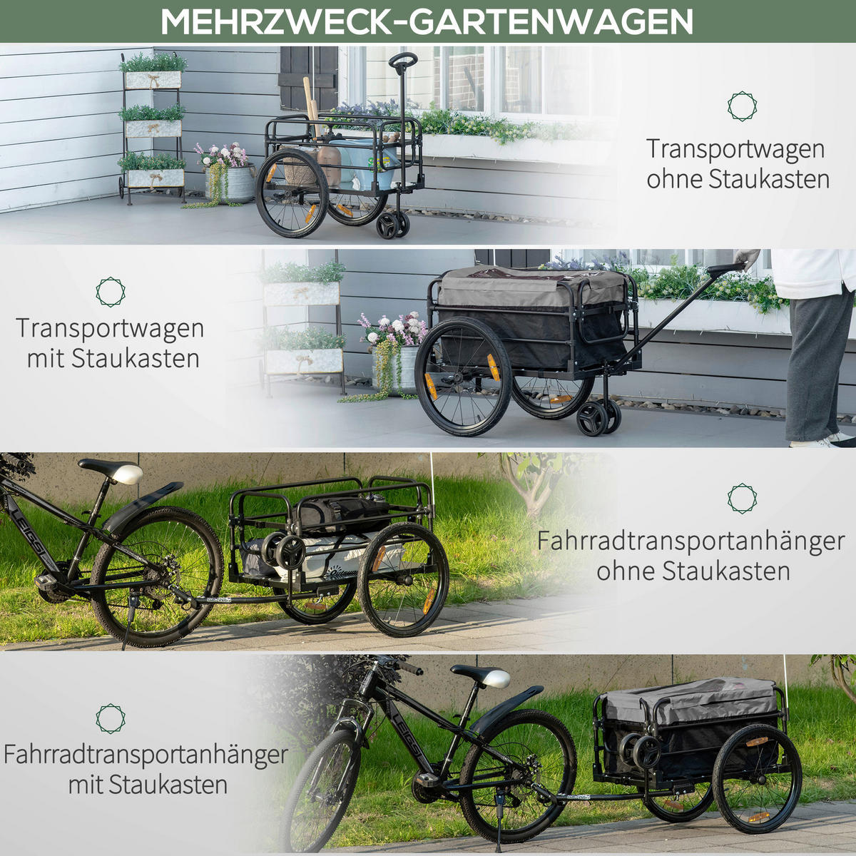 HOMCOM Fahrradanhänger grau grau B/H/L: ca. 64x130x103 cm Lastenanhänger - schwarz/grau (103,00/64,00/130,00cm) - HOMCOM